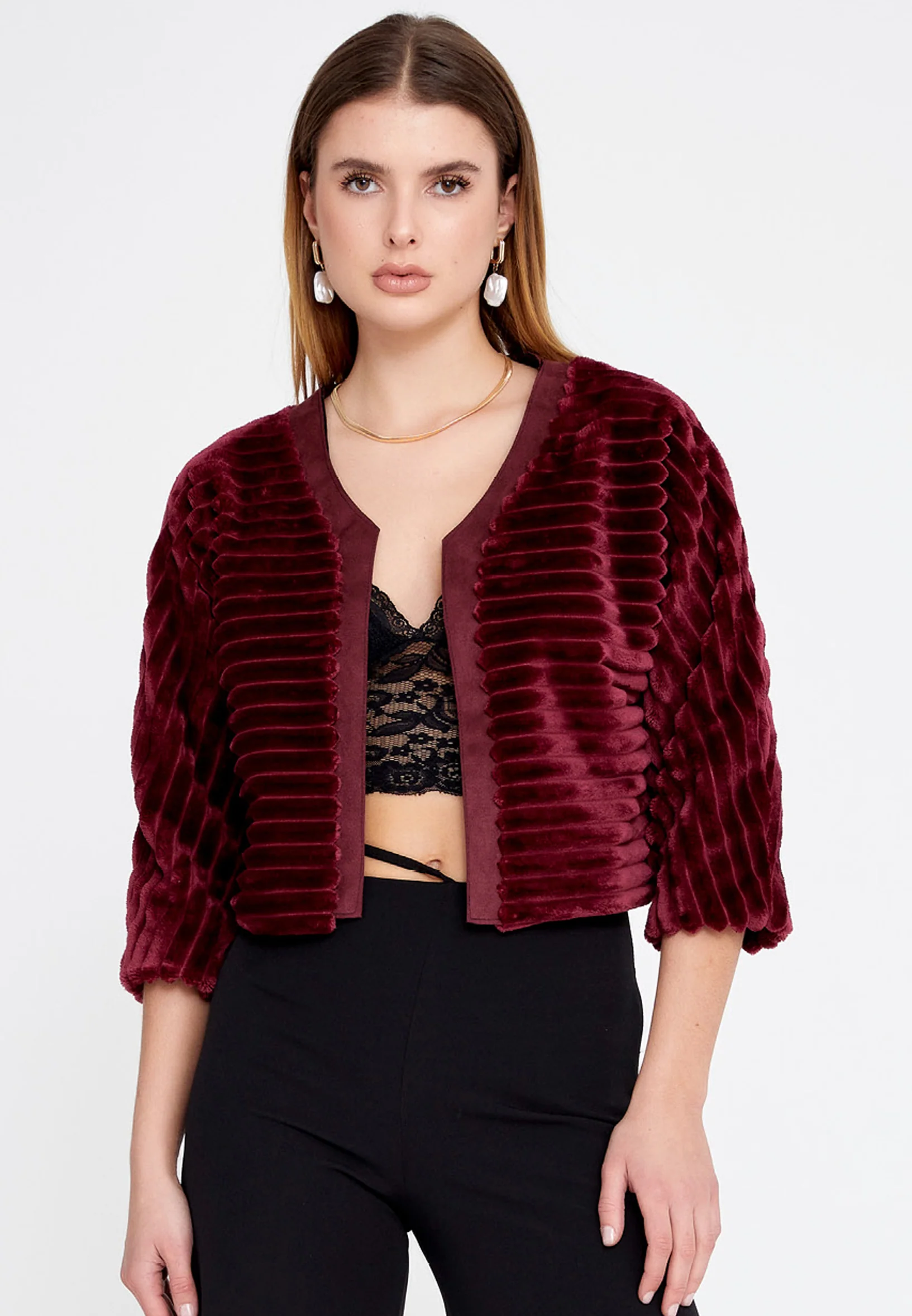 Mid-Length Velvet Regular Cardigan esl88146