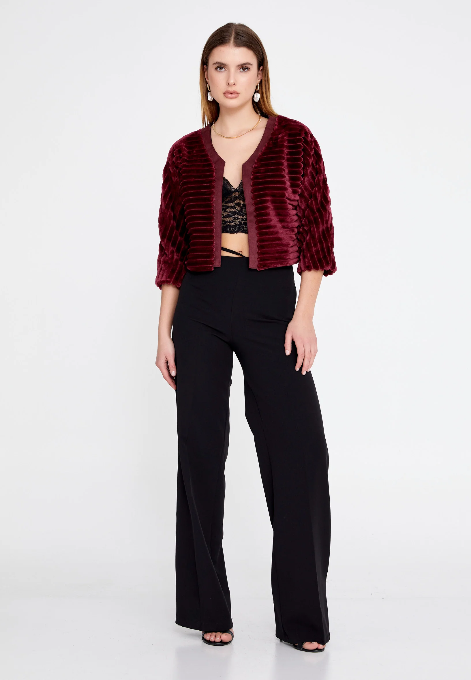 Mid-Length Velvet Regular Cardigan esl88146 - Image 2