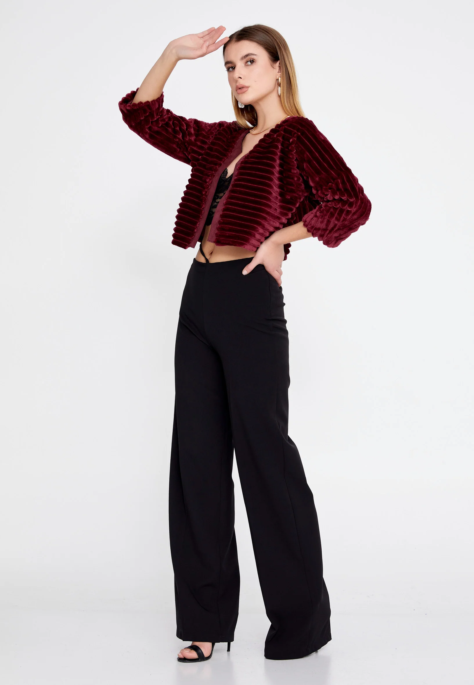 Mid-Length Velvet Regular Cardigan esl88146 - Image 4
