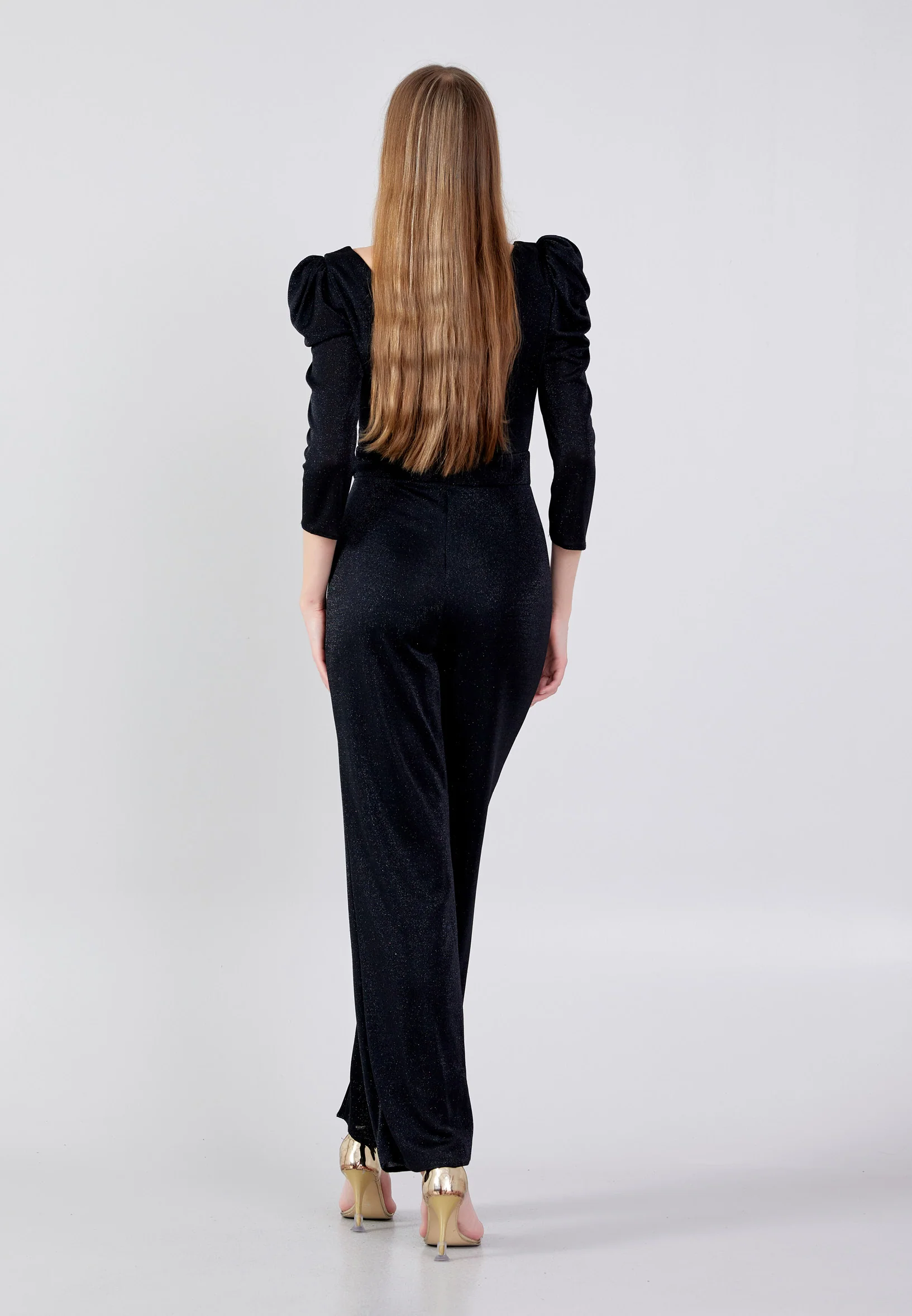 Mid-Length Velvet Regular Fit Regular Evening Jumpsuit drd4079ab - Image 2