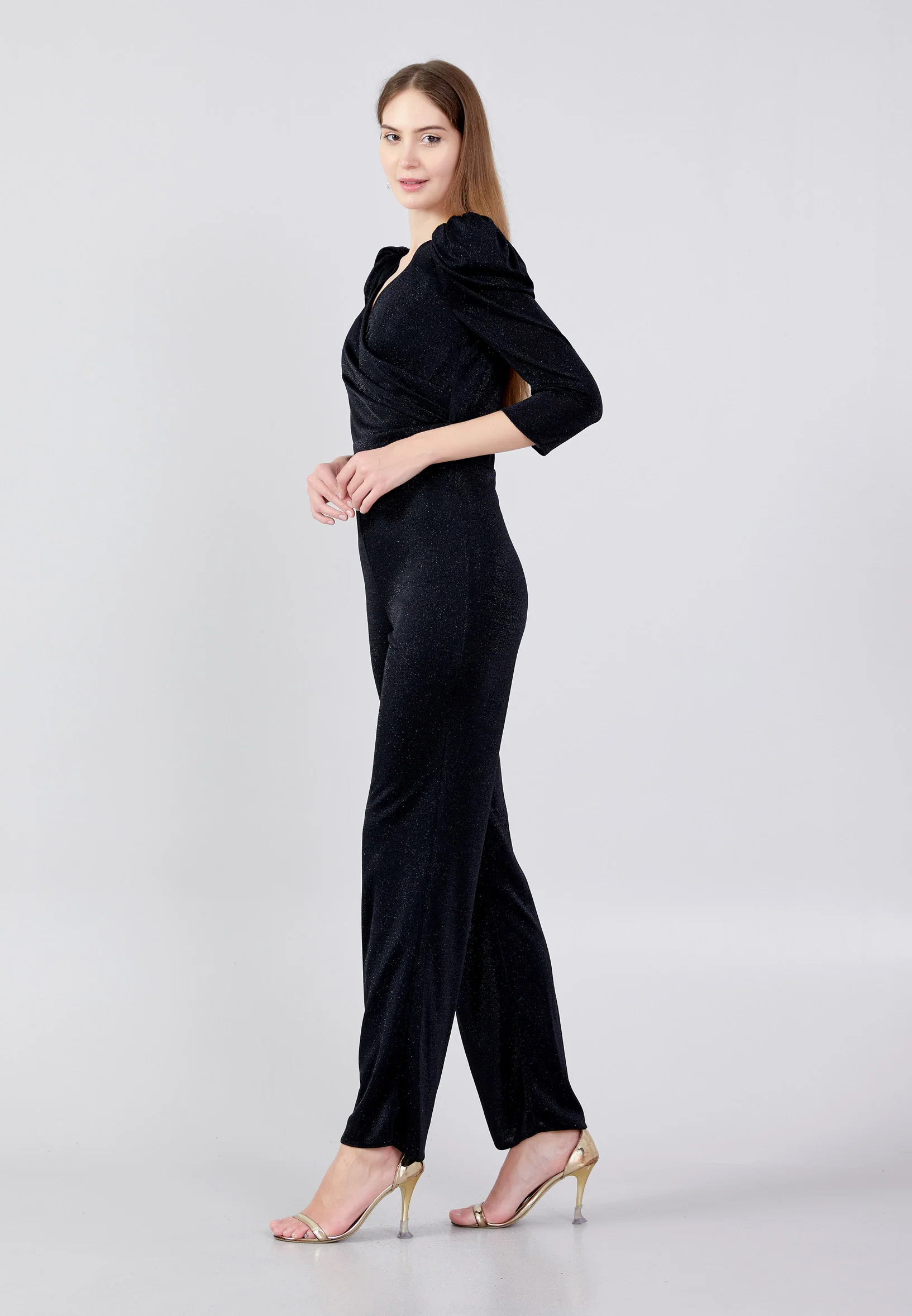 Mid-Length Velvet Regular Fit Regular Evening Jumpsuit drd4079ab - Image 3
