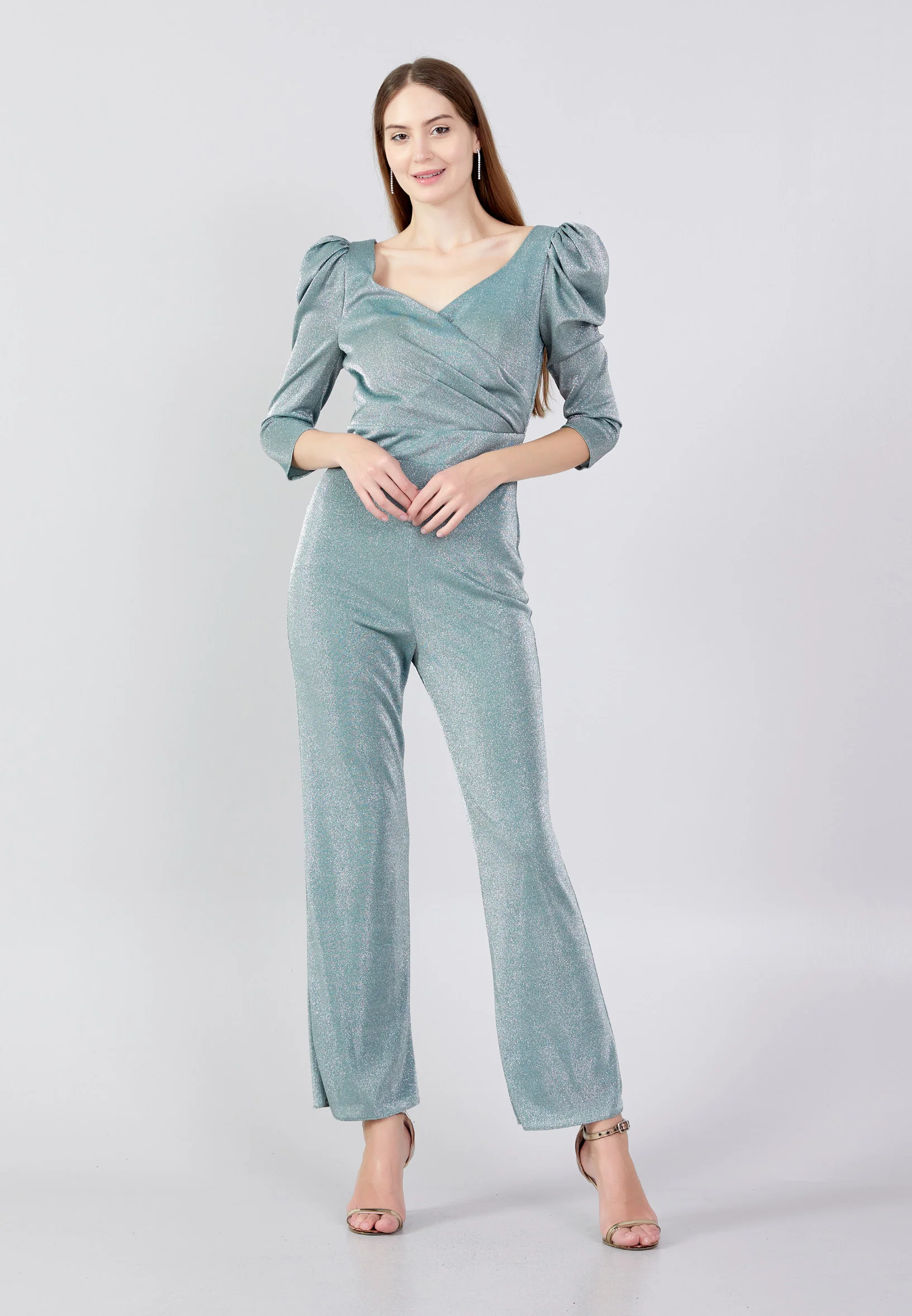 Mid-Length Velvet Regular Fit Regular Evening Jumpsuit drd4079ab - Image 5