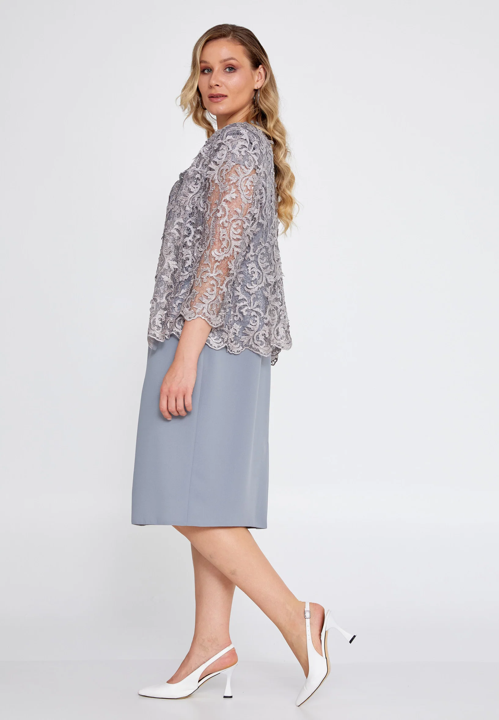 Mid-Length Viscose Lacy Plus Size Two-Piece Outfit gyl634-1 - Image 3