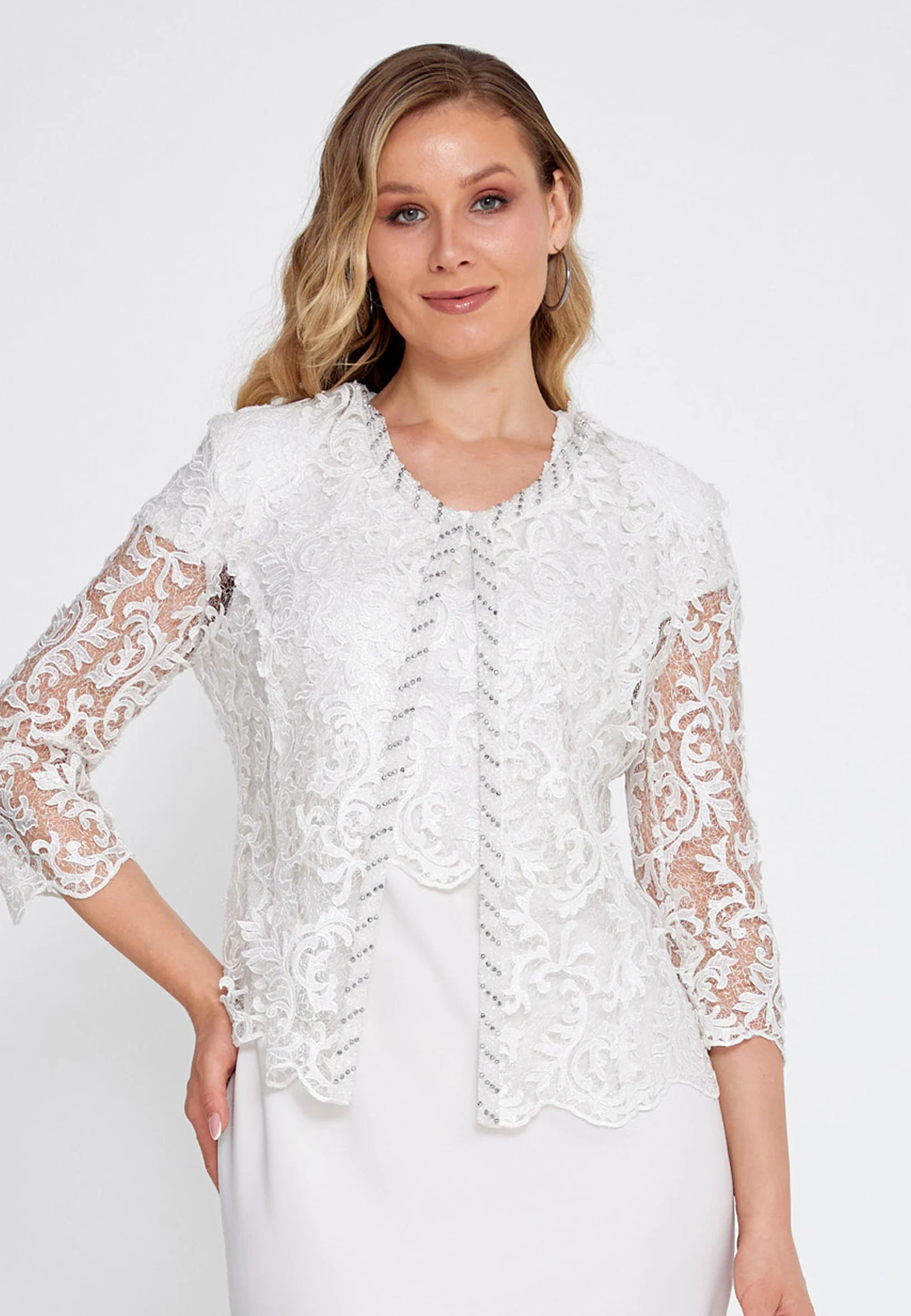 Mid-Length Viscose Lacy Plus Size Two-Piece Outfit gyl634