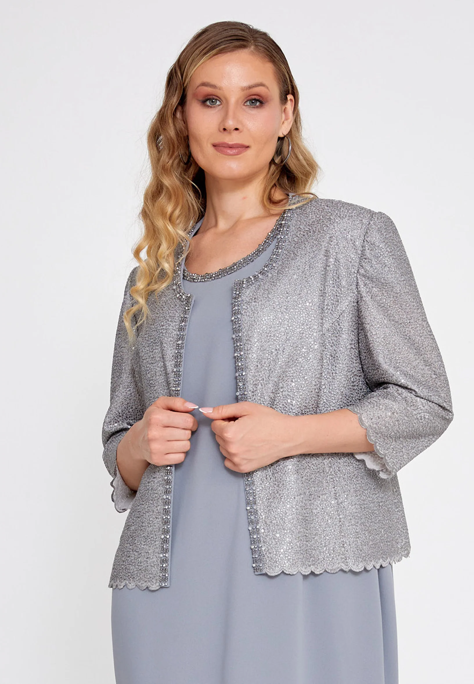 Mid-Length Viscose With Stones Plus Size Two-Piece Outfit gyl703-1
