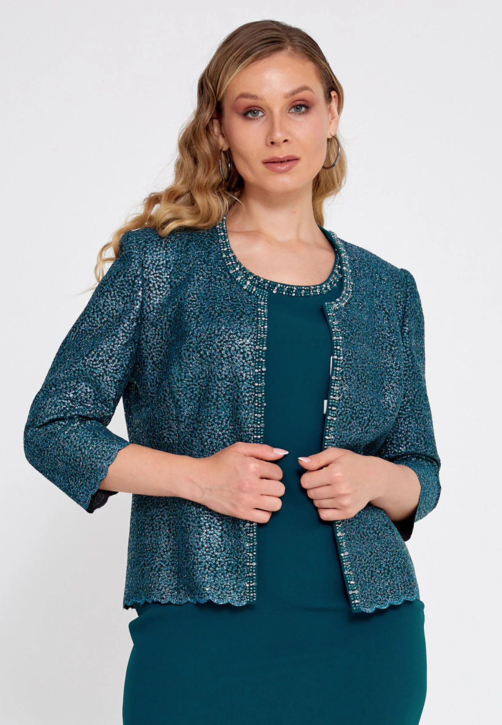 Mid-Length Viscose With Stones Plus Size Two-Piece Outfit gyl703