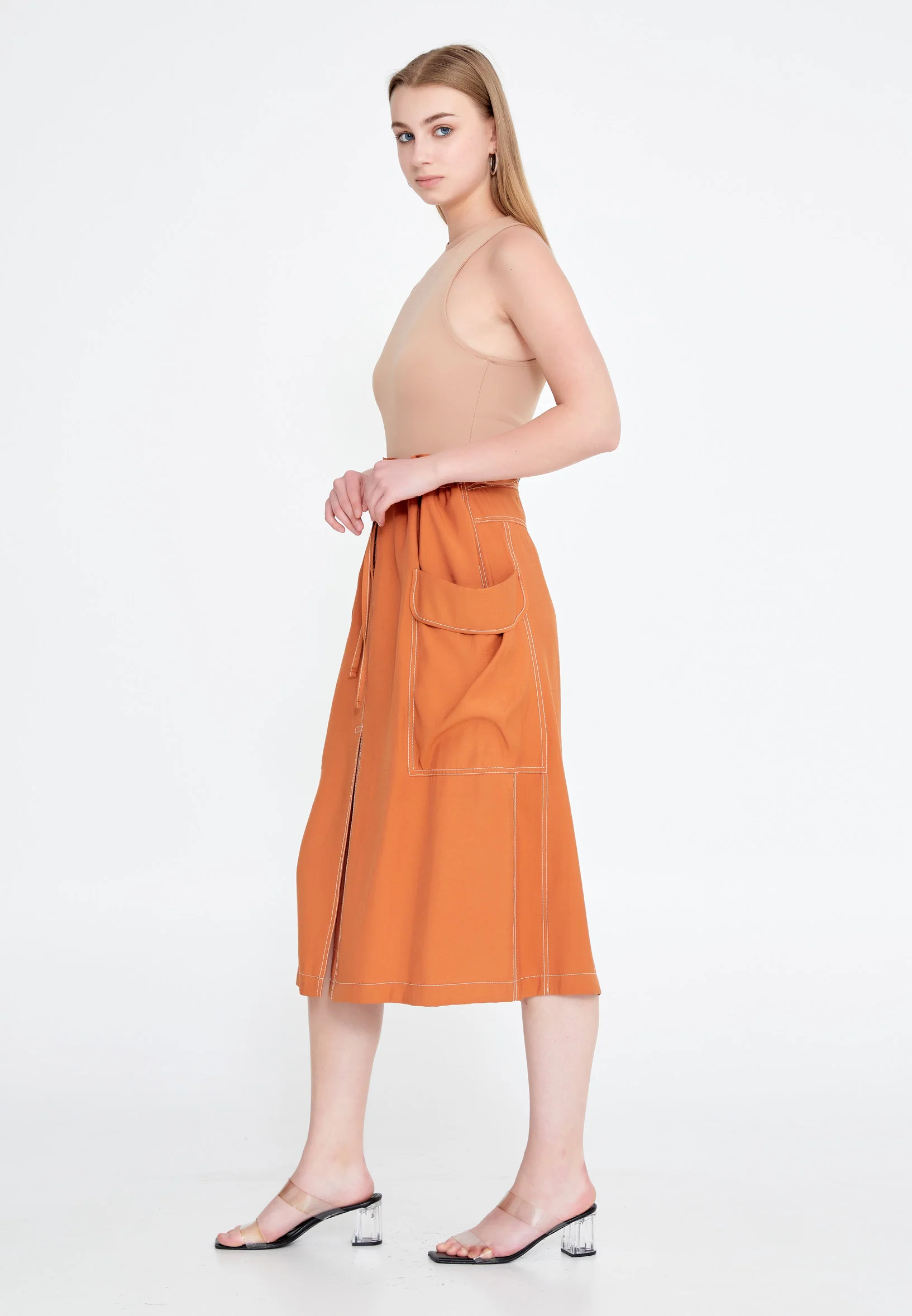 Midi Solid Color Regular Skirt ber20y3118 - Image 8