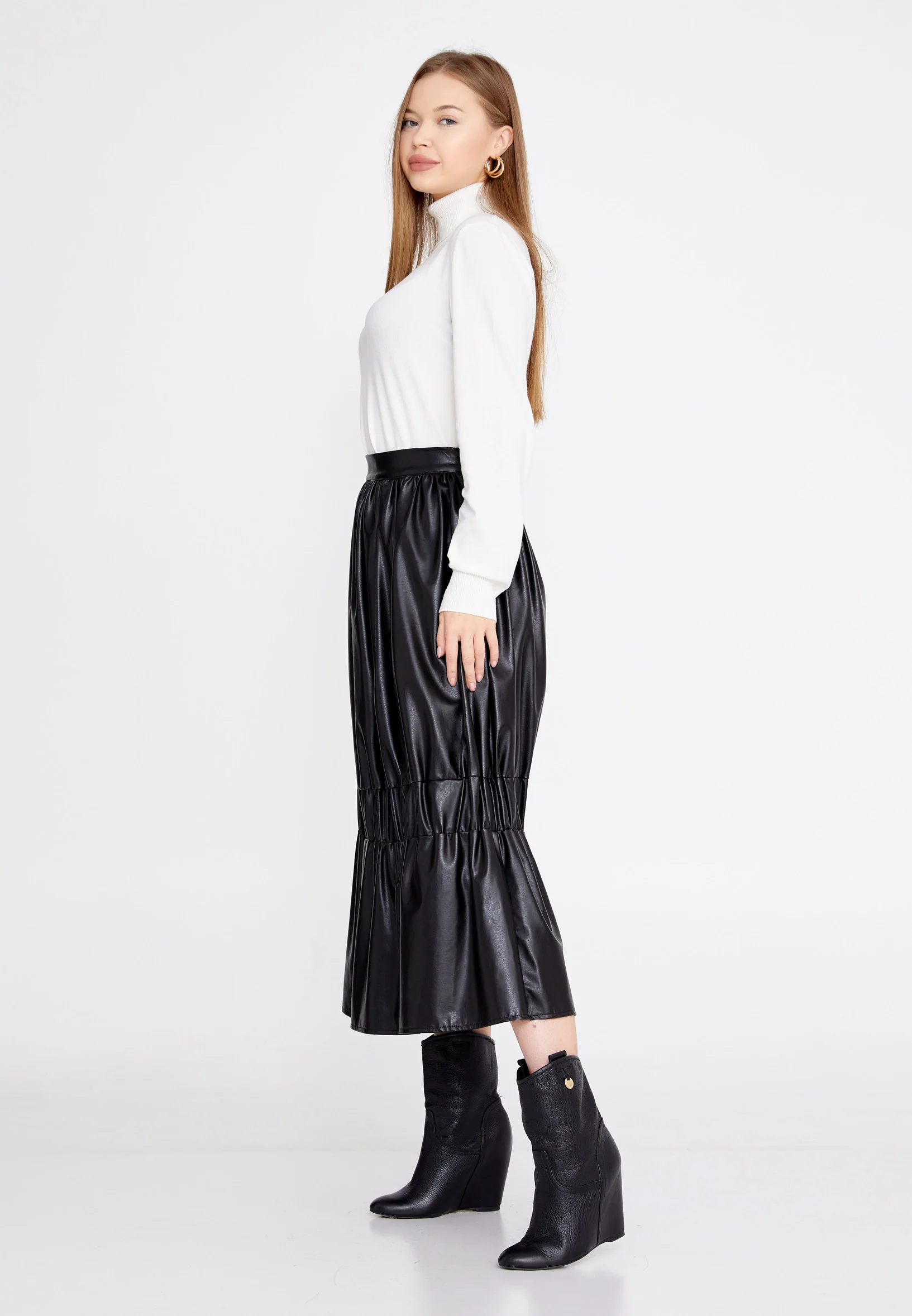 Midi Solid Color Regular Skirt ber21k3102 - Image 4