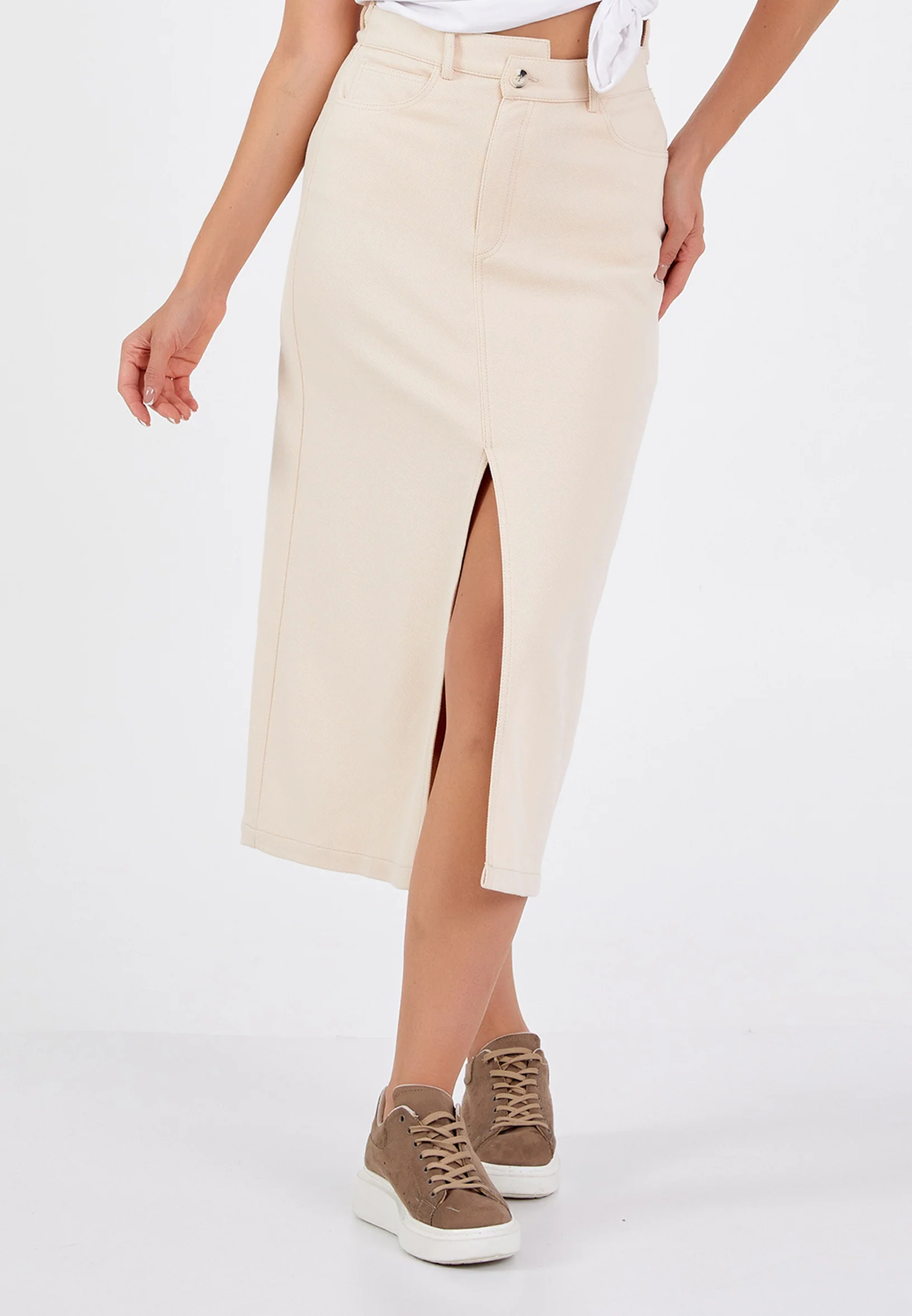 Midi Solid Color Regular Skirt ber23k3129