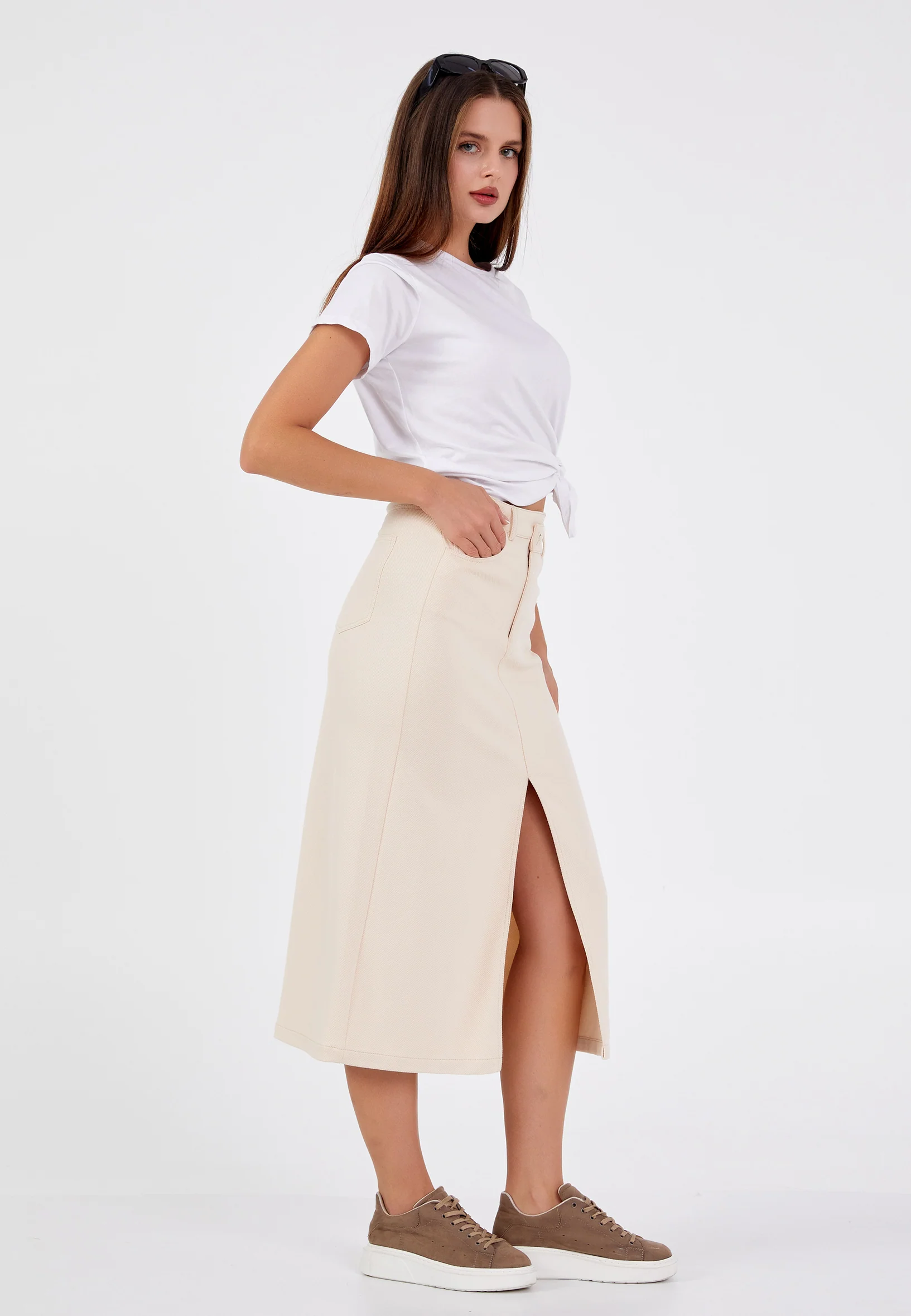 Midi Solid Color Regular Skirt ber23k3129 - Image 4
