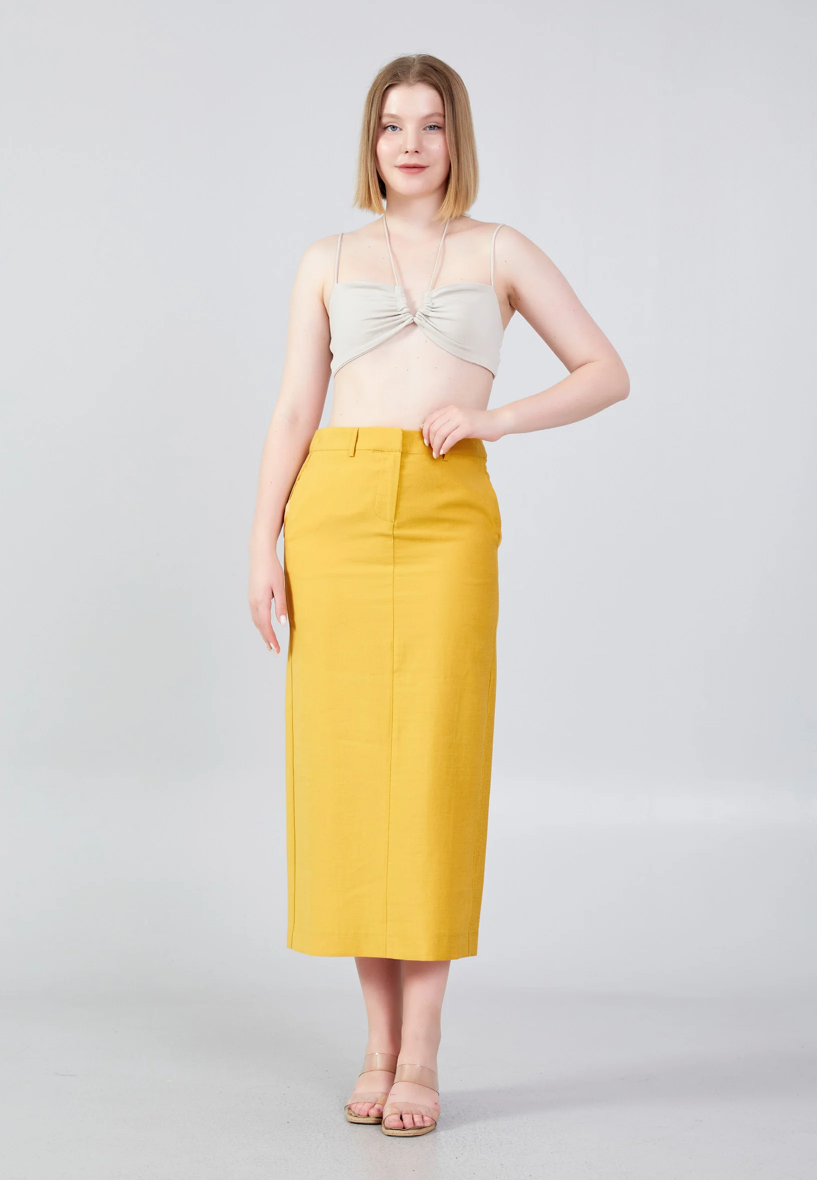 Midi Solid Color Regular Skirt ber23y3119 - Image 5