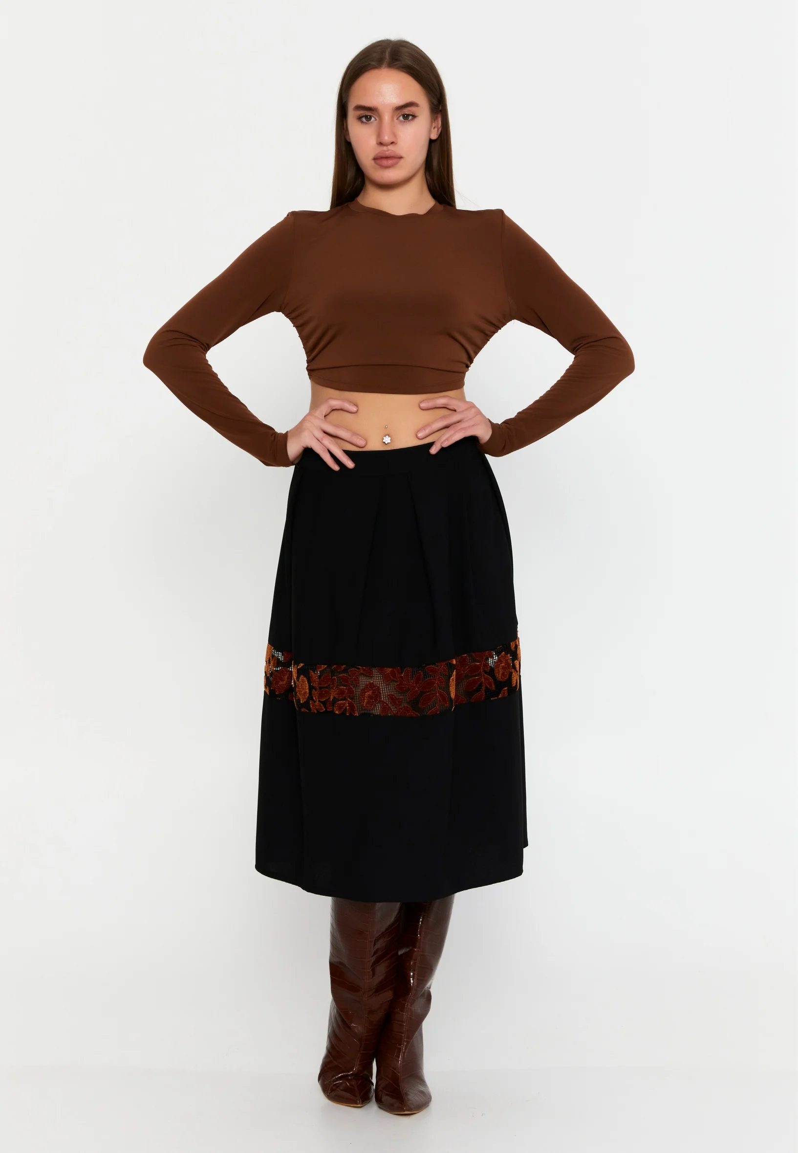 Midi Solid Color Regular Skirt clf15971 - Image 5