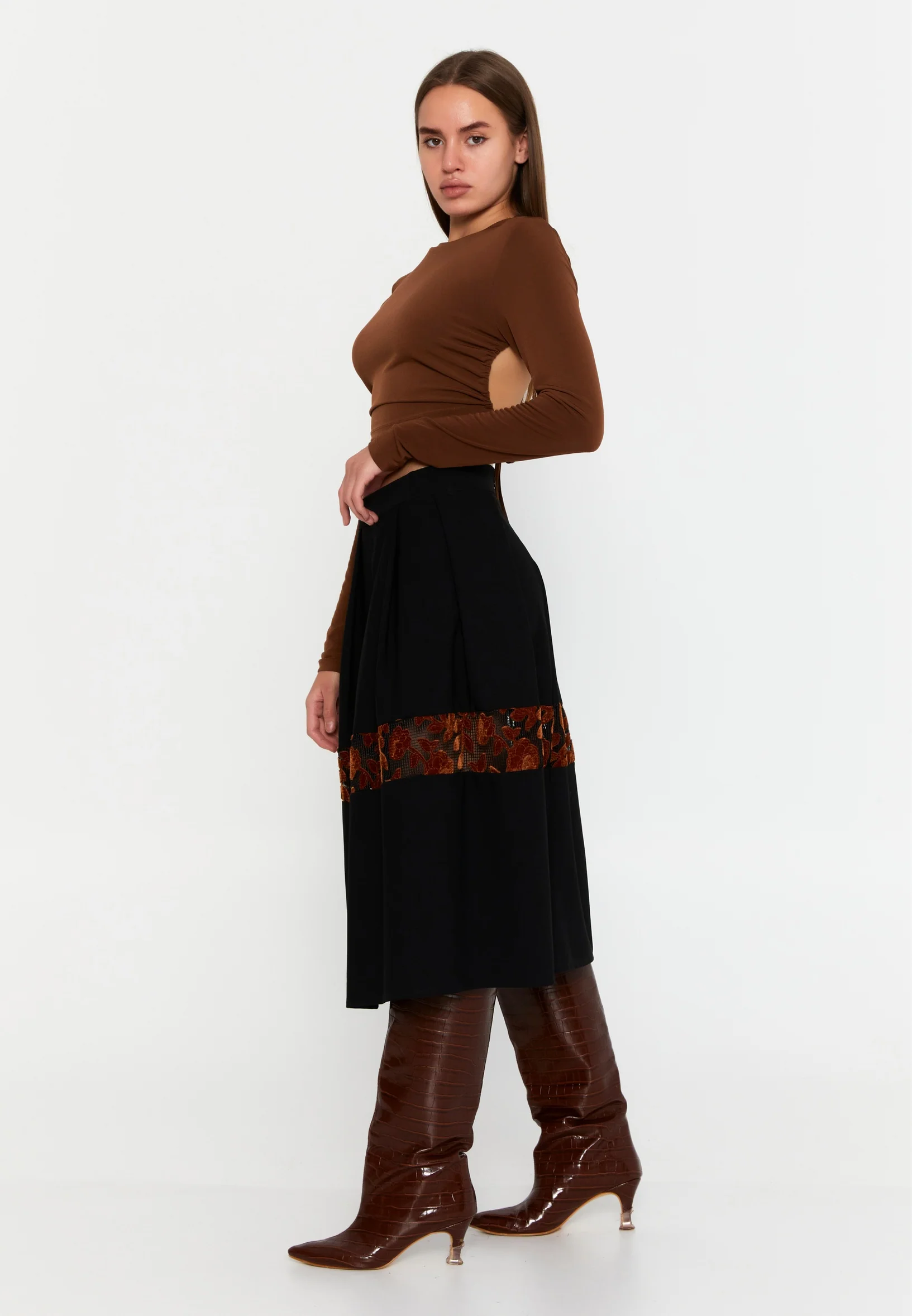 Midi Solid Color Regular Skirt clf15971 - Image 7