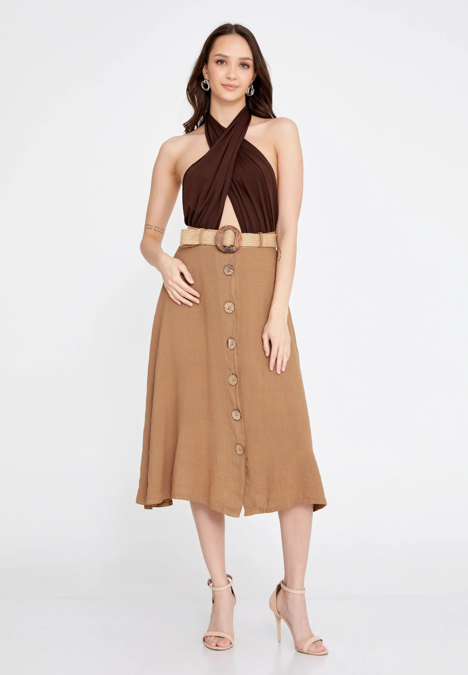 Midi Solid Color Regular Skirt esl998 - Image 10