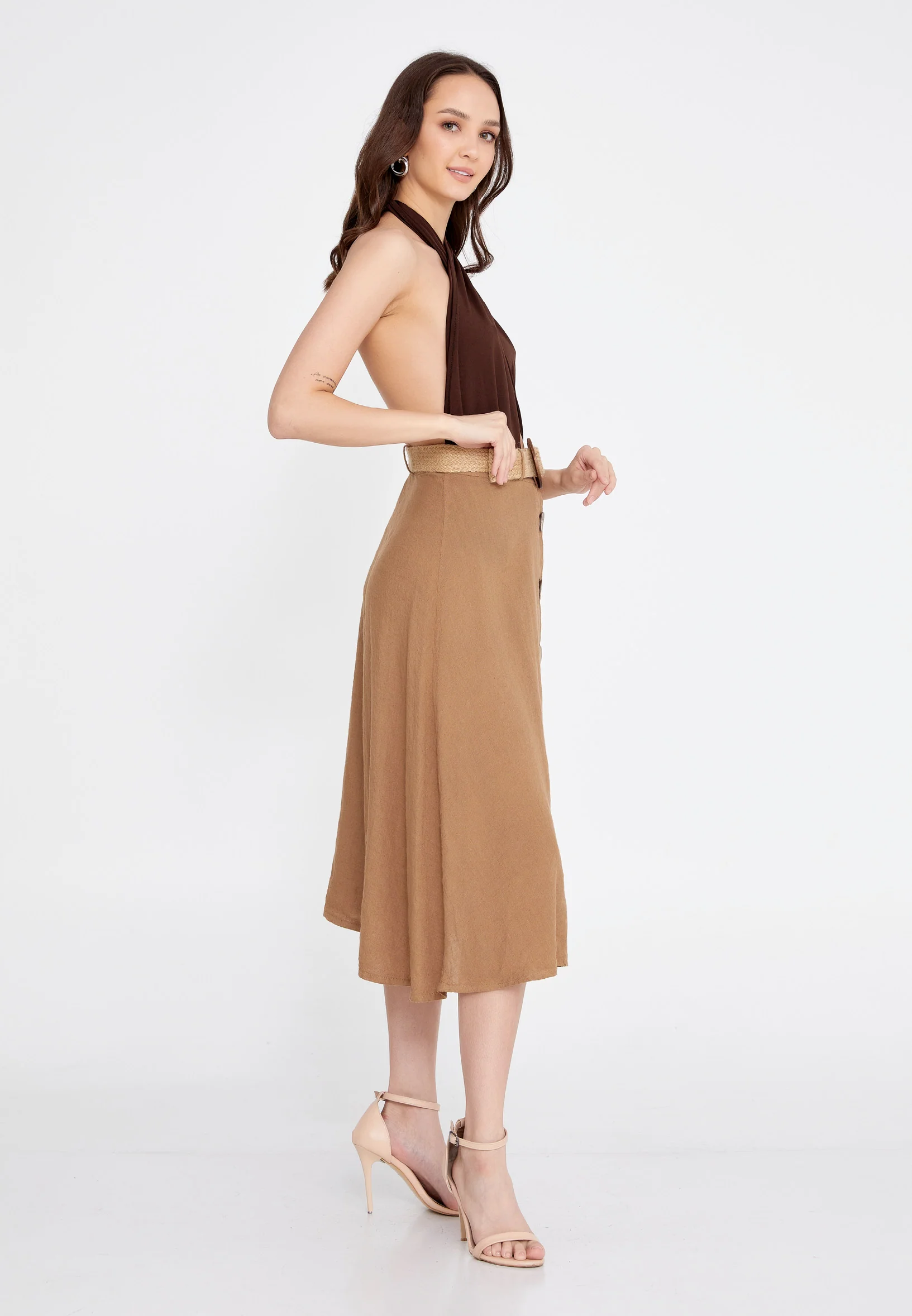 Midi Solid Color Regular Skirt esl998 - Image 12