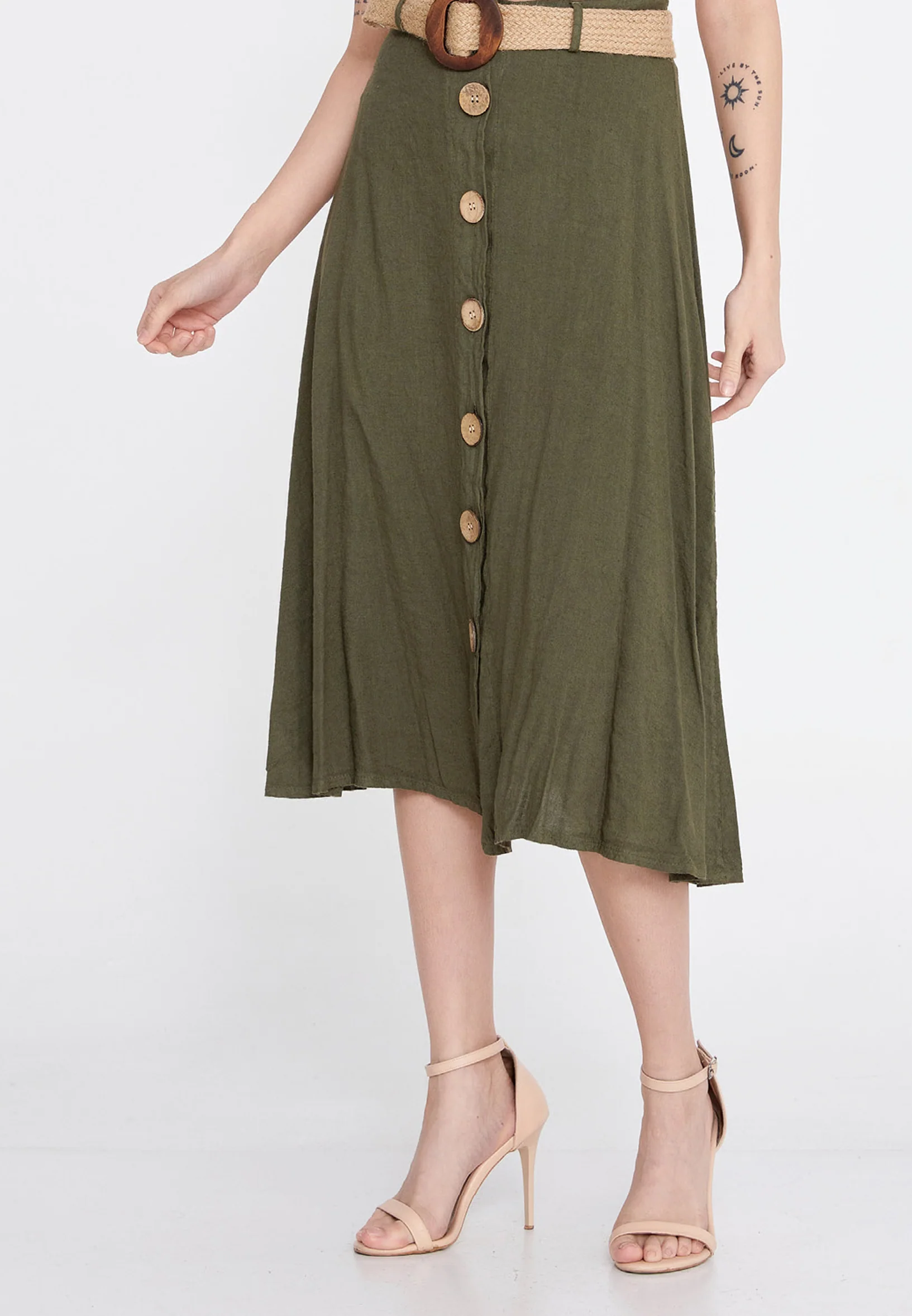 Midi Solid Color Regular Skirt esl998 - Image 13