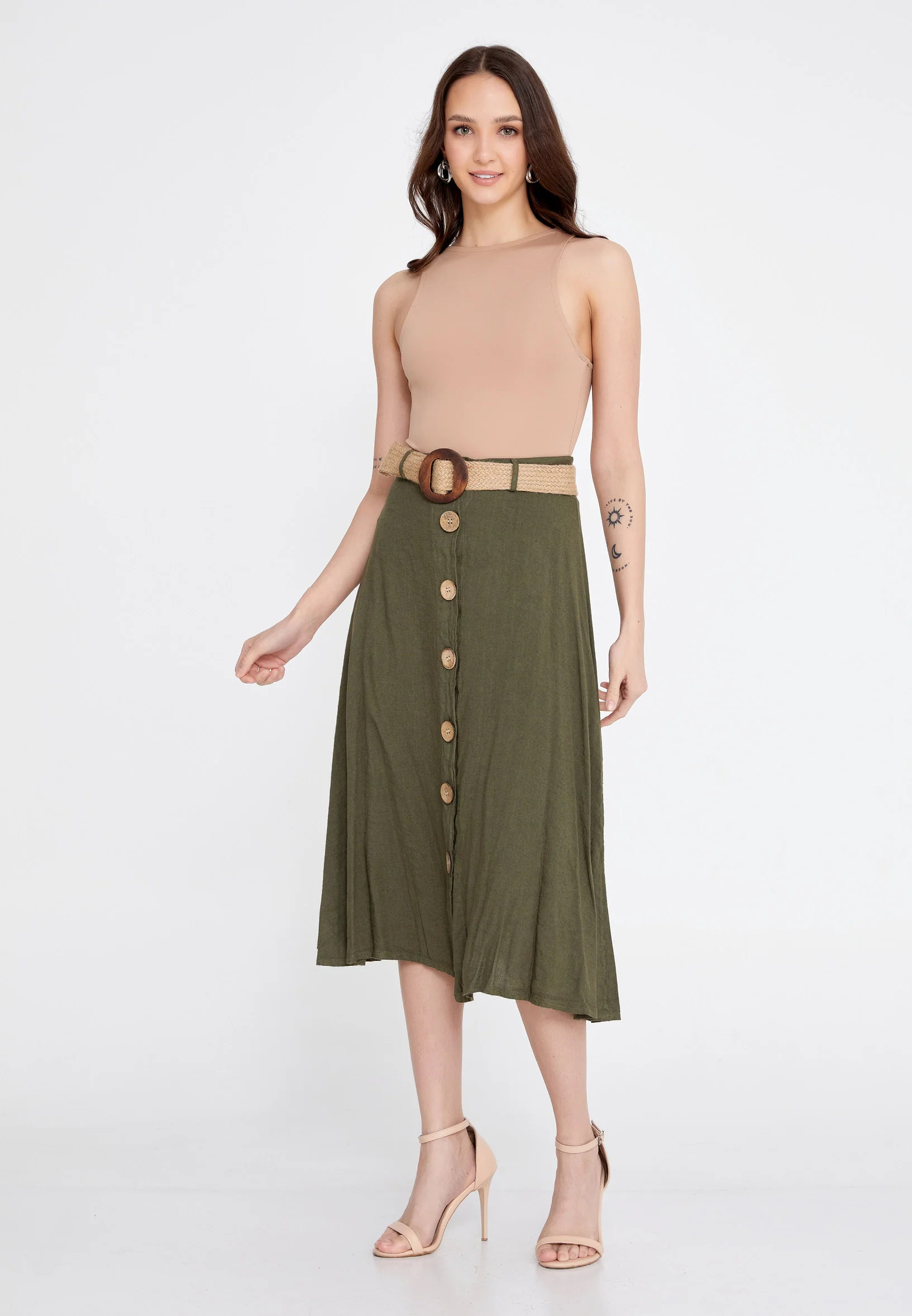 Midi Solid Color Regular Skirt esl998 - Image 14