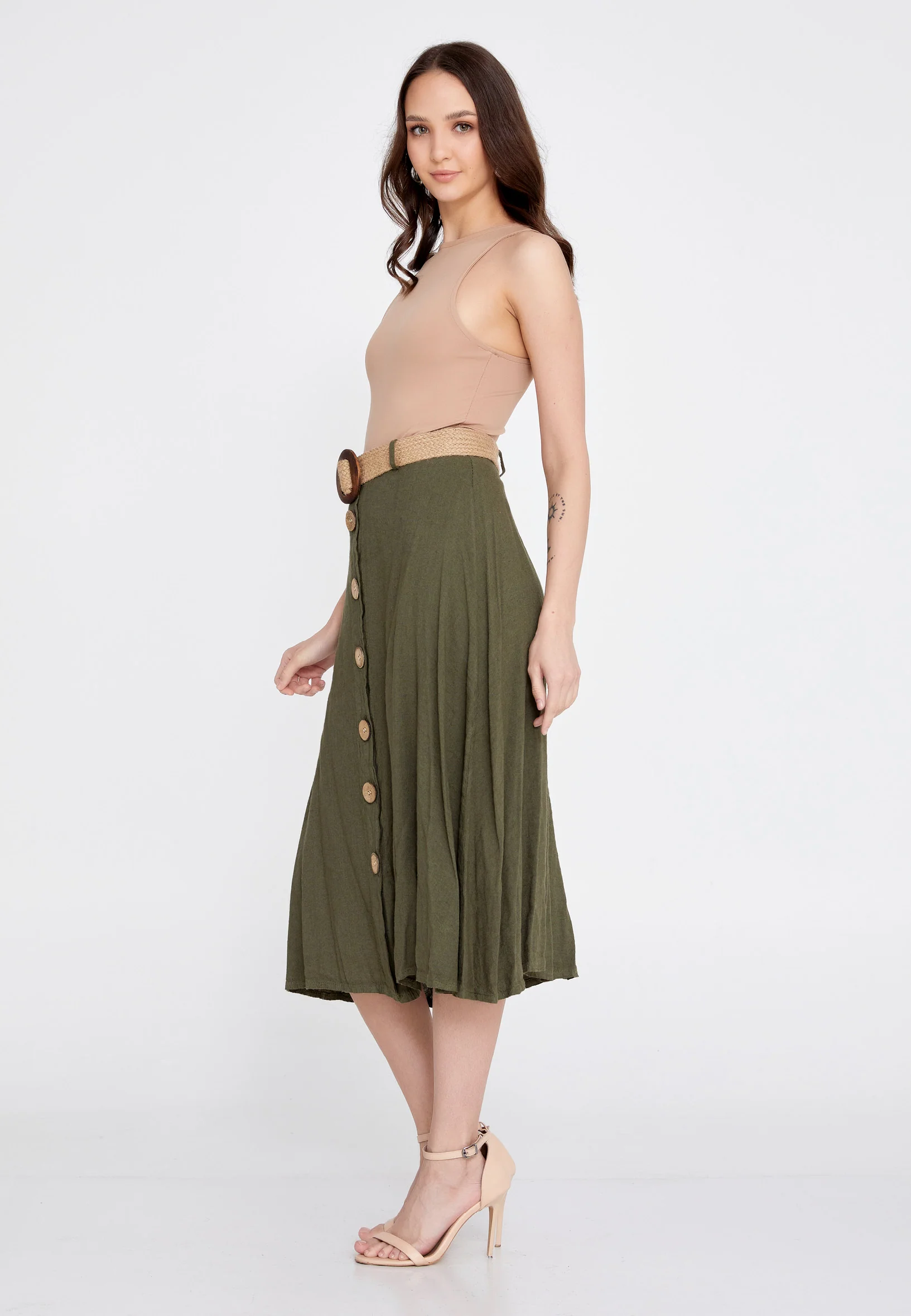 Midi Solid Color Regular Skirt esl998 - Image 16