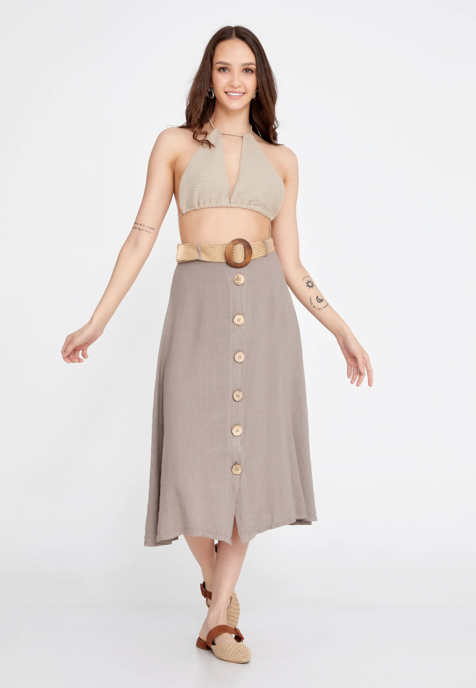 Midi Solid Color Regular Skirt esl998 - Image 18
