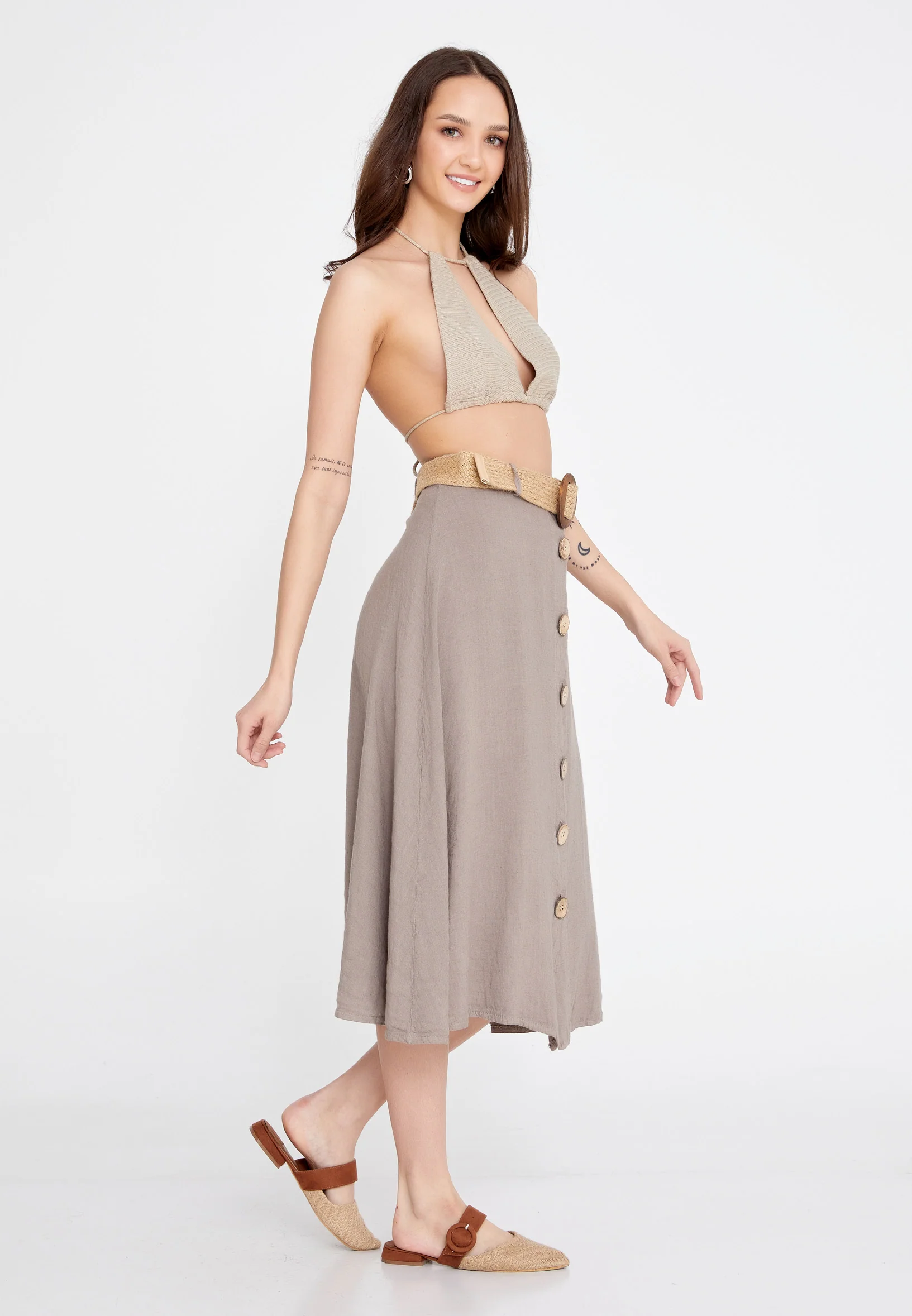 Midi Solid Color Regular Skirt esl998 - Image 20