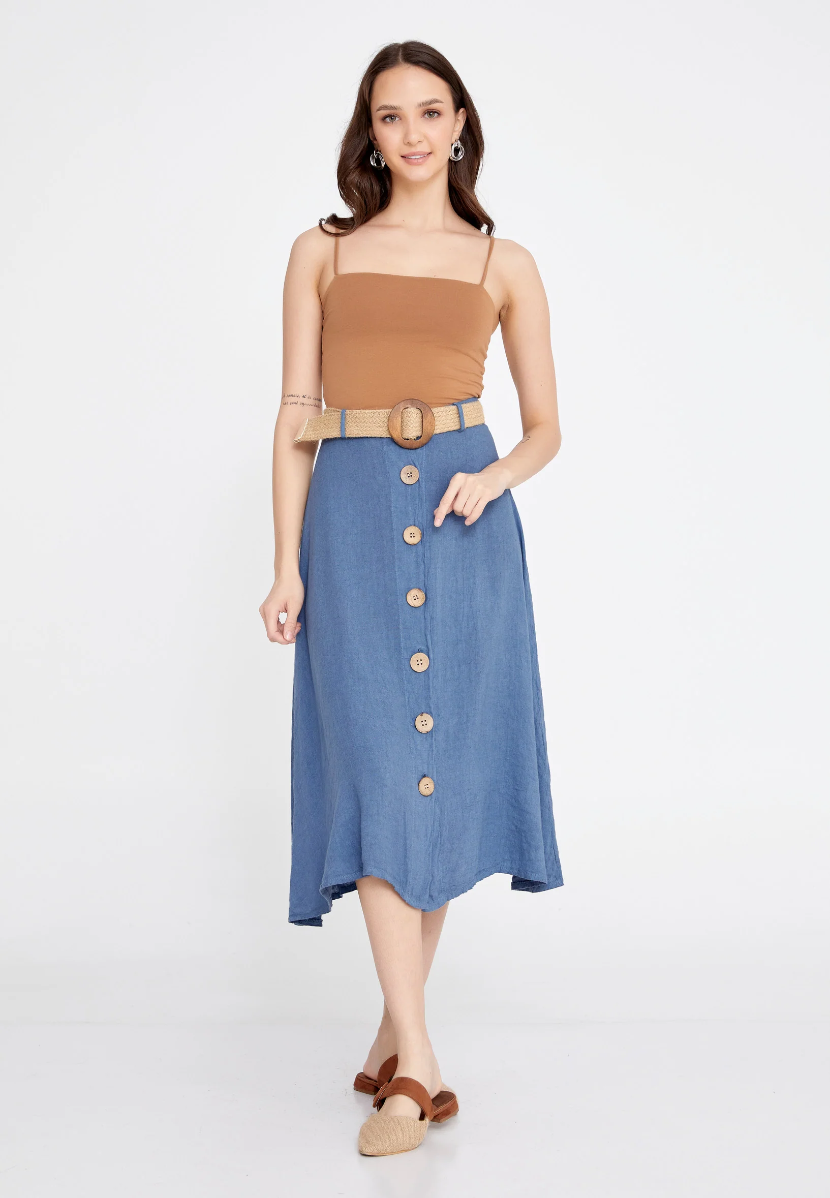 Midi Solid Color Regular Skirt esl998 - Image 22