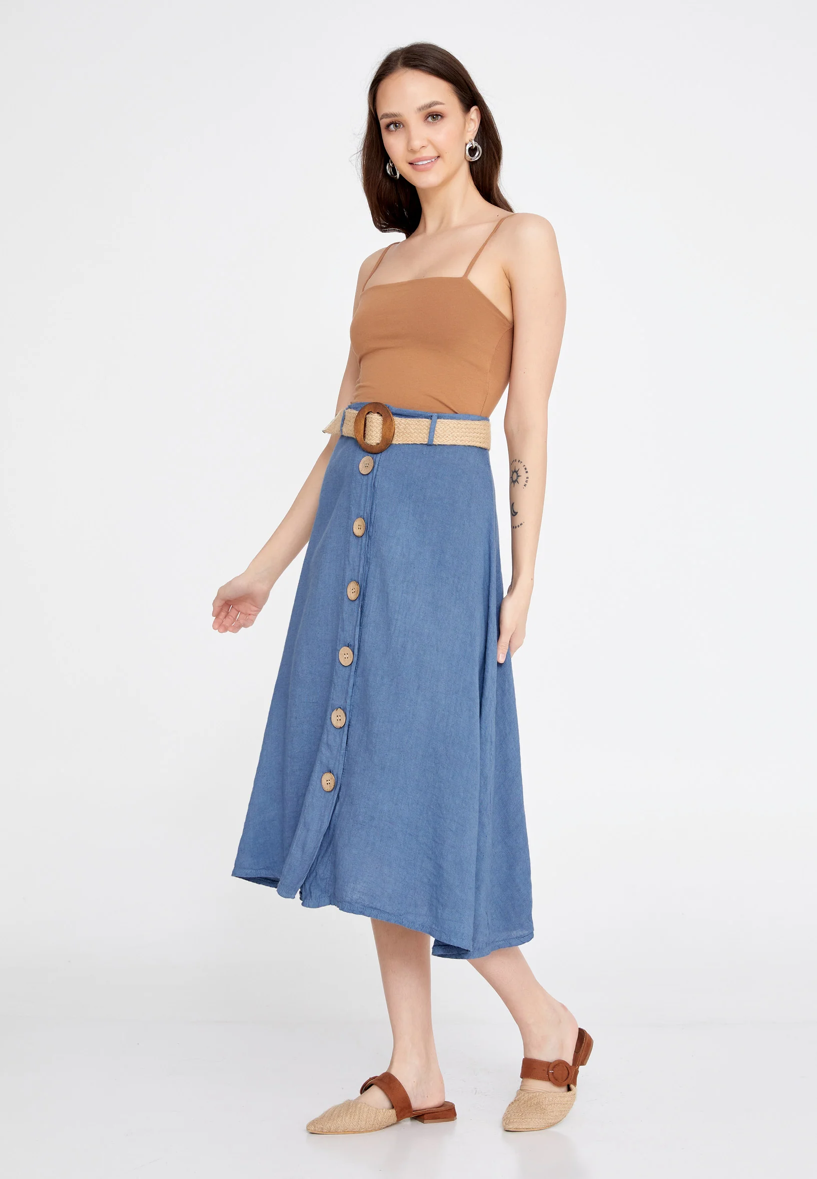 Midi Solid Color Regular Skirt esl998 - Image 24