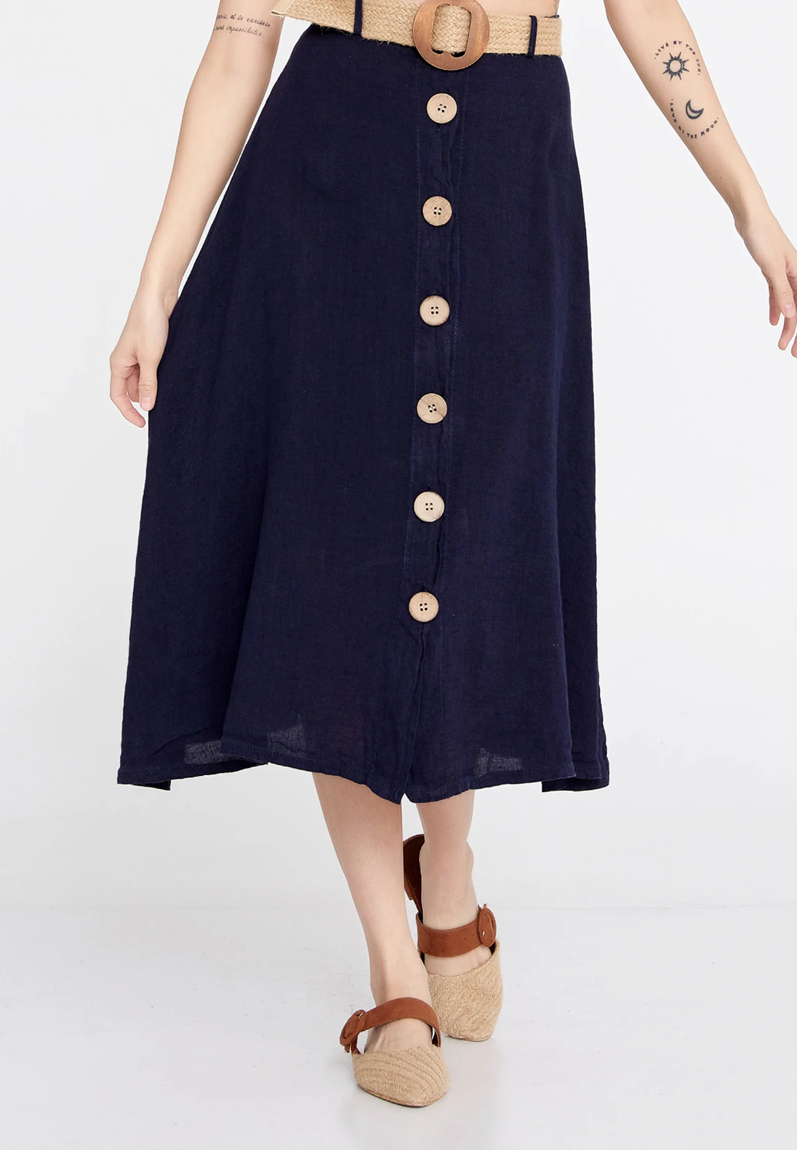 Midi Solid Color Regular Skirt esl998 - Image 25