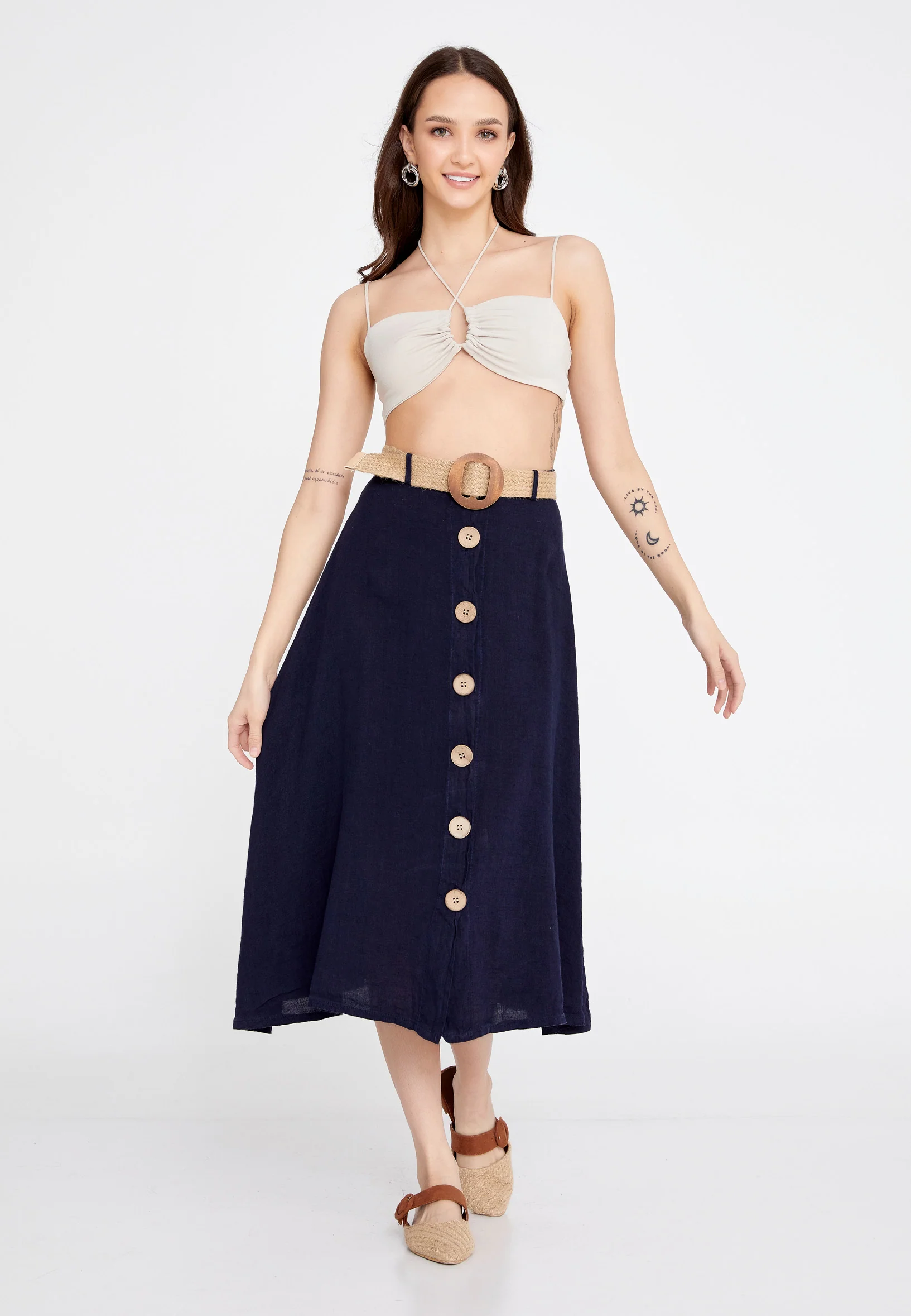 Midi Solid Color Regular Skirt esl998 - Image 26