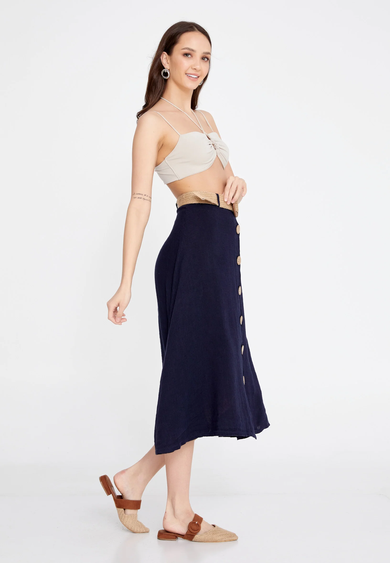 Midi Solid Color Regular Skirt esl998 - Image 28
