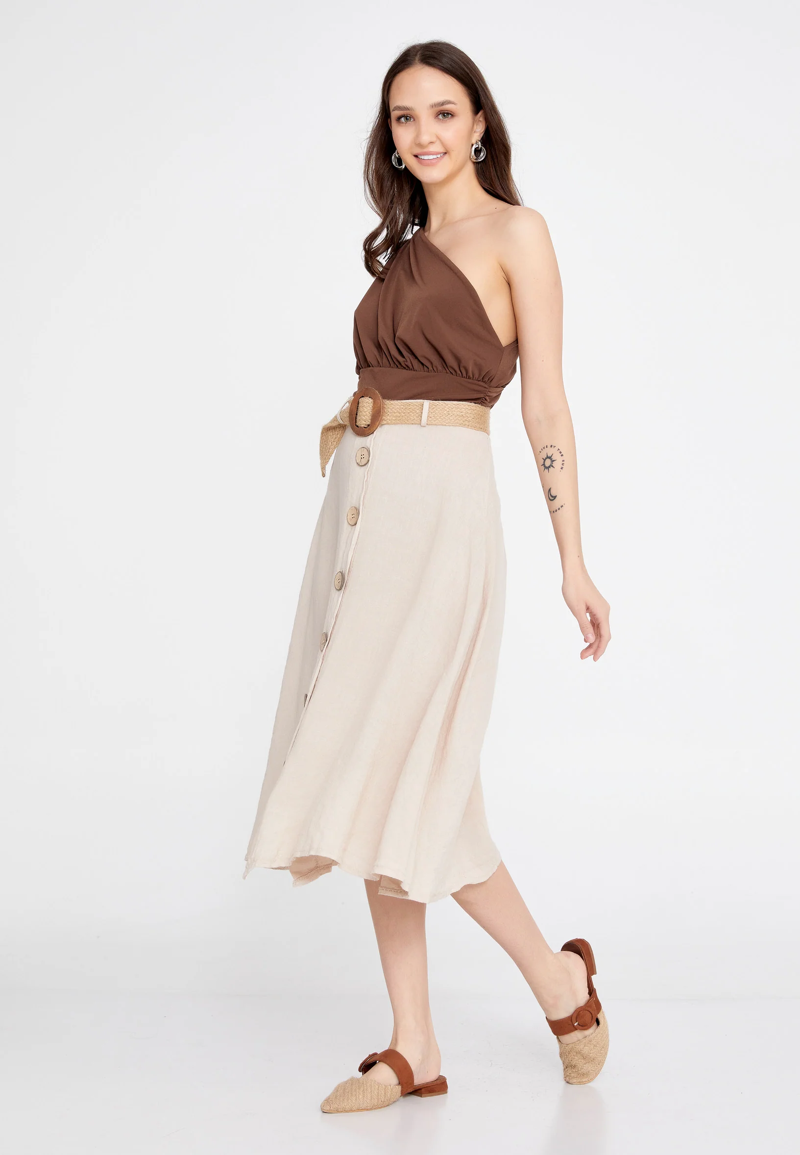 Midi Solid Color Regular Skirt esl998 - Image 4