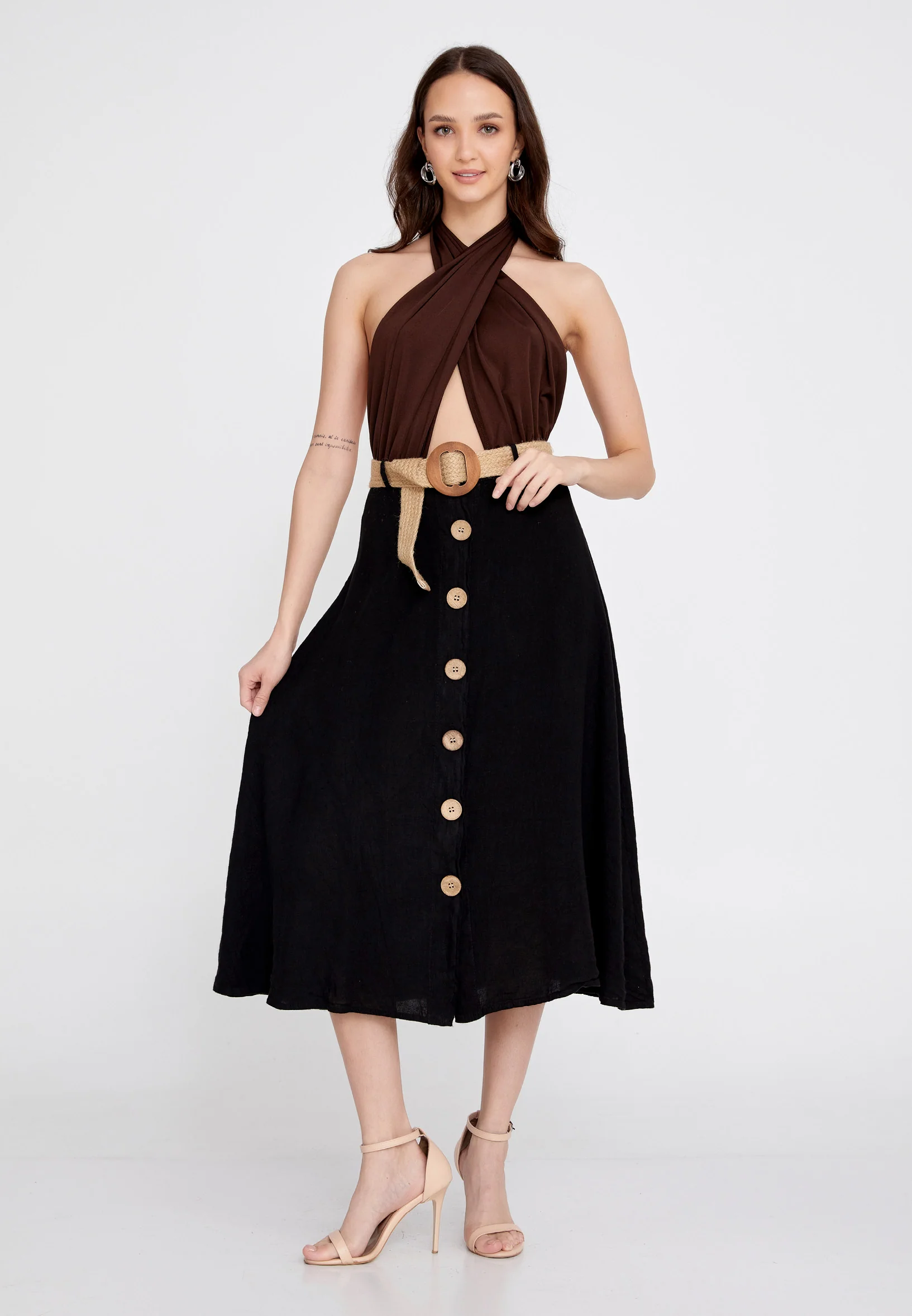 Midi Solid Color Regular Skirt esl998 - Image 6