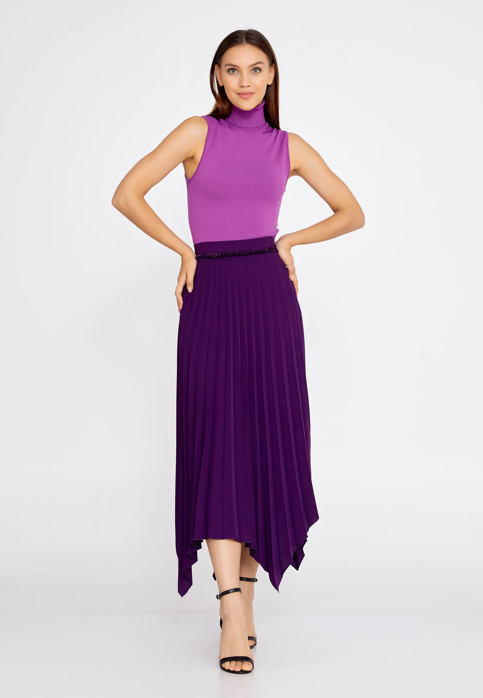 Midi Solid Color Regular Skirt huk3009 - Image 10
