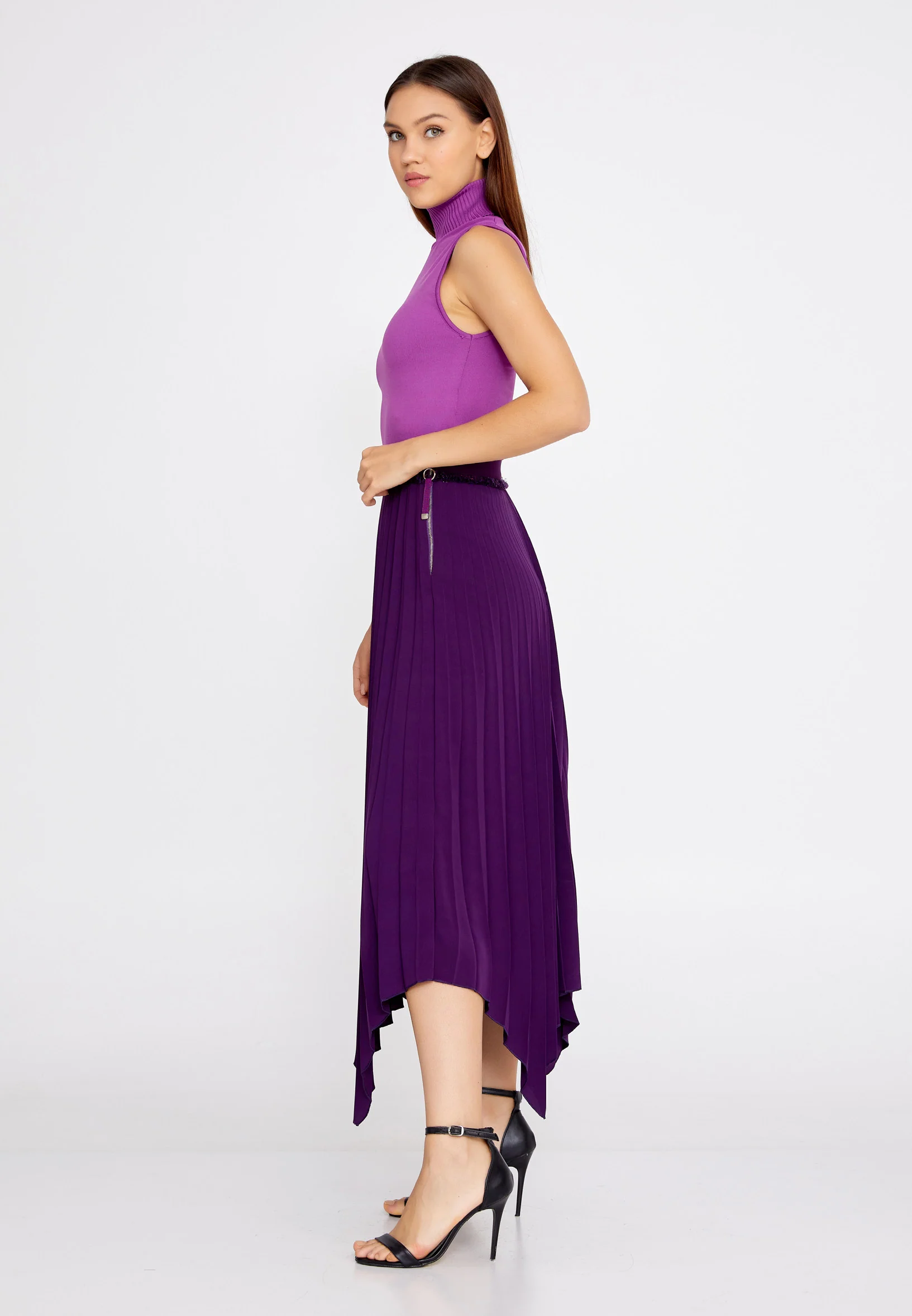 Midi Solid Color Regular Skirt huk3009 - Image 12