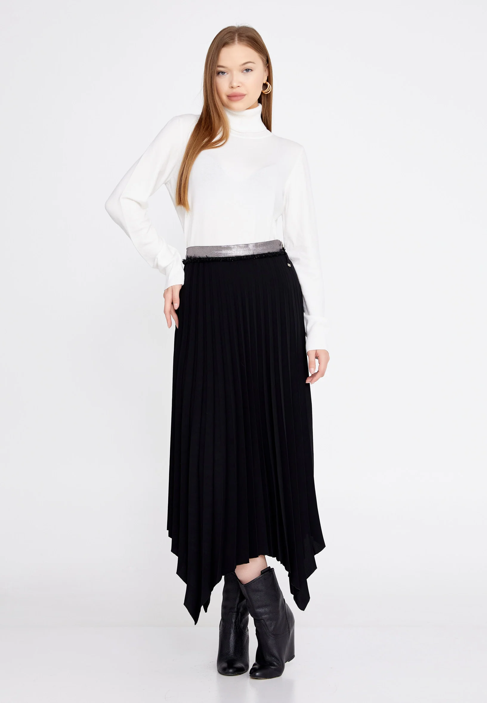 Midi Solid Color Regular Skirt huk3009 - Image 2