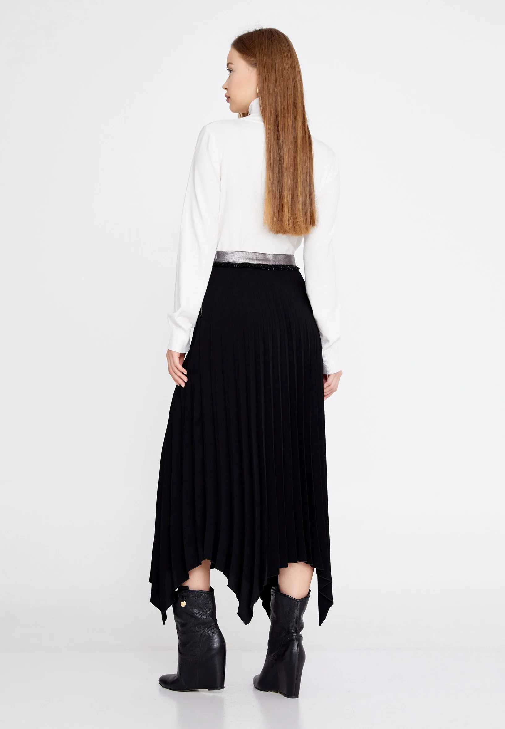 Midi Solid Color Regular Skirt huk3009 - Image 3