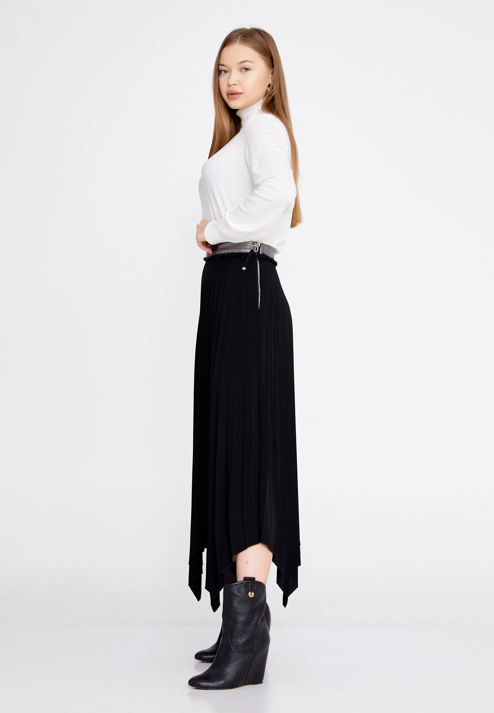 Midi Solid Color Regular Skirt huk3009 - Image 4