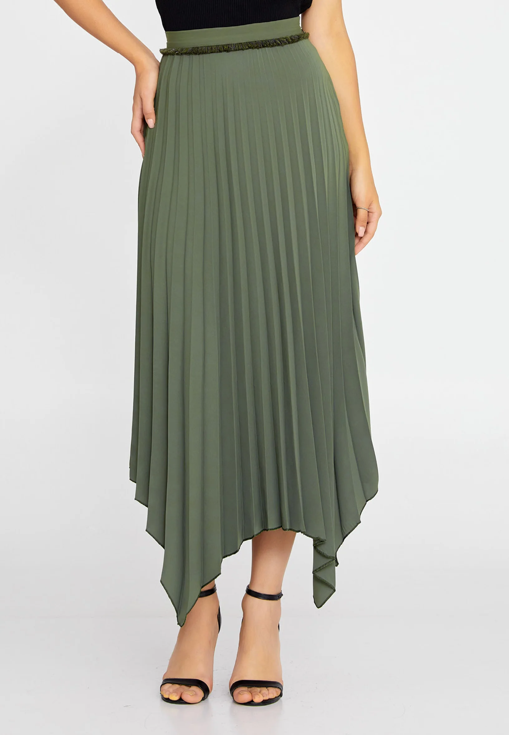 Midi Solid Color Regular Skirt huk3009 - Image 5