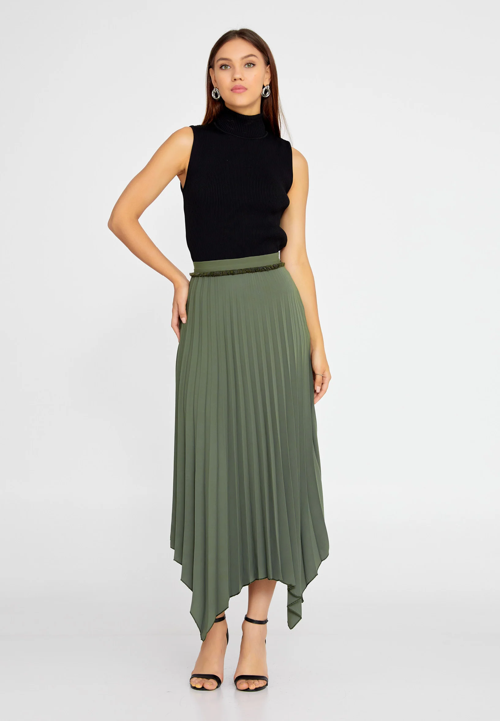 Midi Solid Color Regular Skirt huk3009 - Image 6