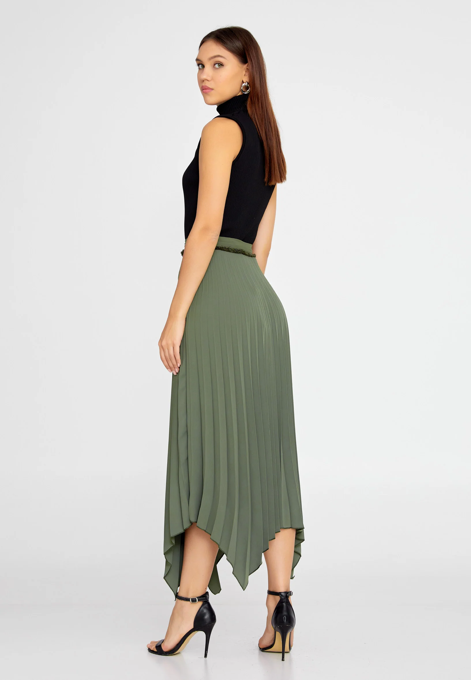 Midi Solid Color Regular Skirt huk3009 - Image 7