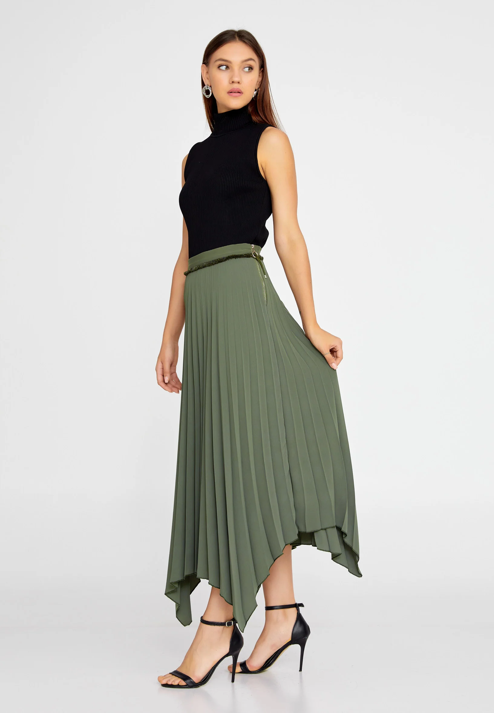 Midi Solid Color Regular Skirt huk3009 - Image 8