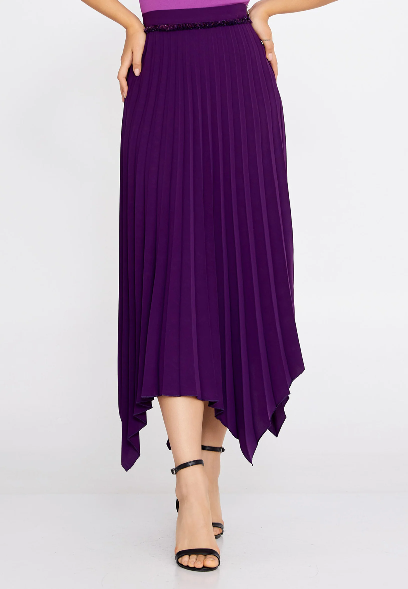Midi Solid Color Regular Skirt huk3009 - Image 9