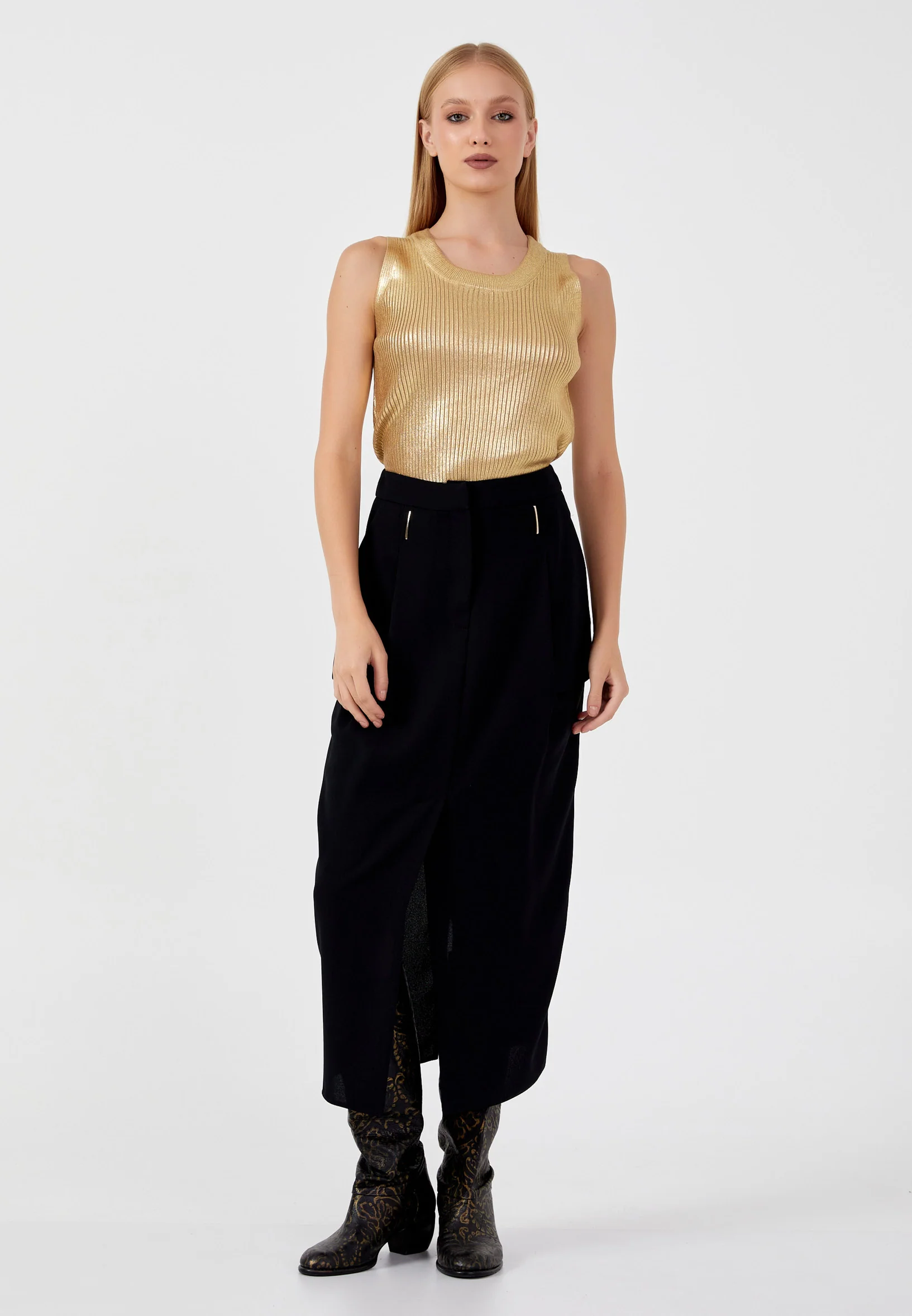 Midi Solid Color Regular Skirt kmy24y30401 - Image 2