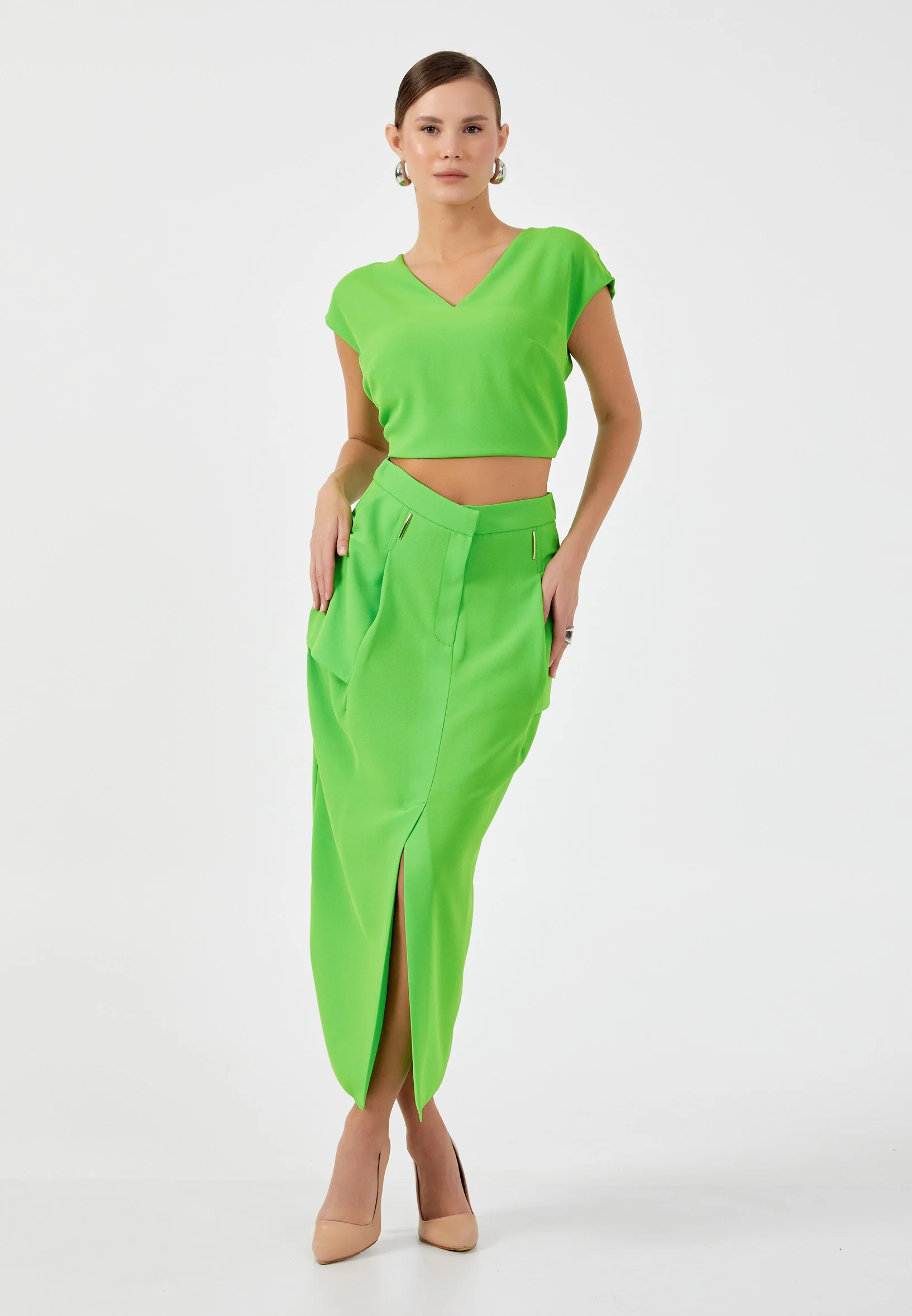Midi Solid Color Regular Skirt kmy24y30401 - Image 6