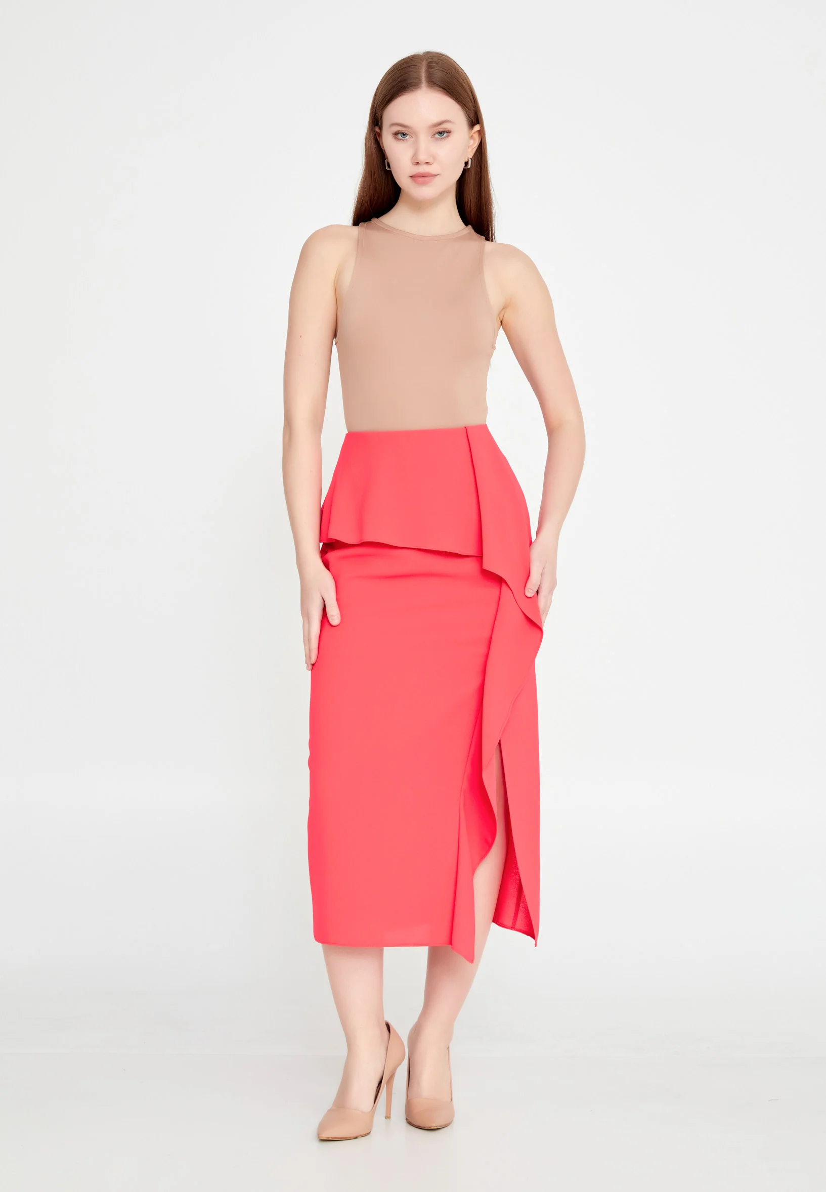 Midi Solid Color Regular Skirt kmy24y30402 - Image 2