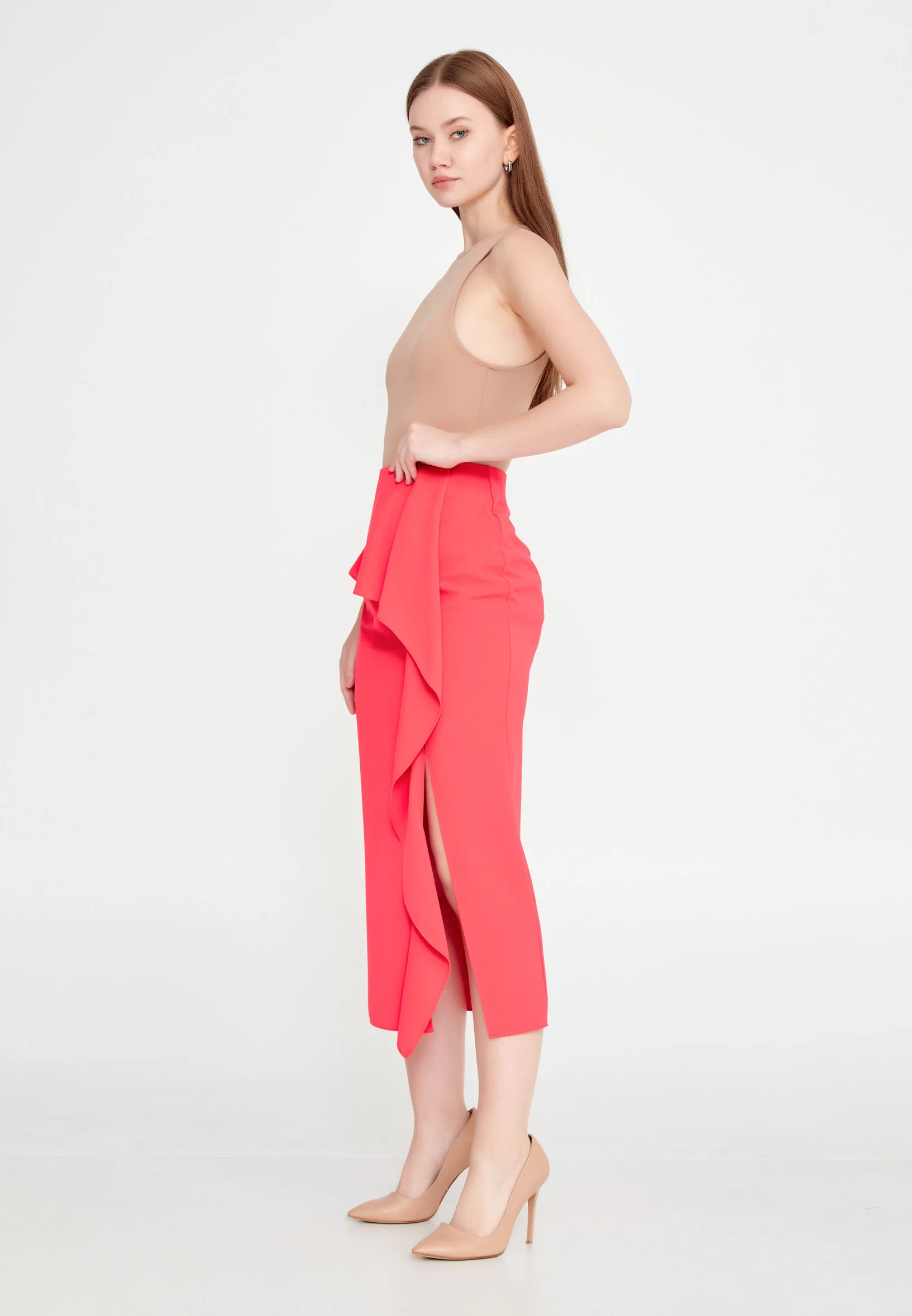 Midi Solid Color Regular Skirt kmy24y30402 - Image 4