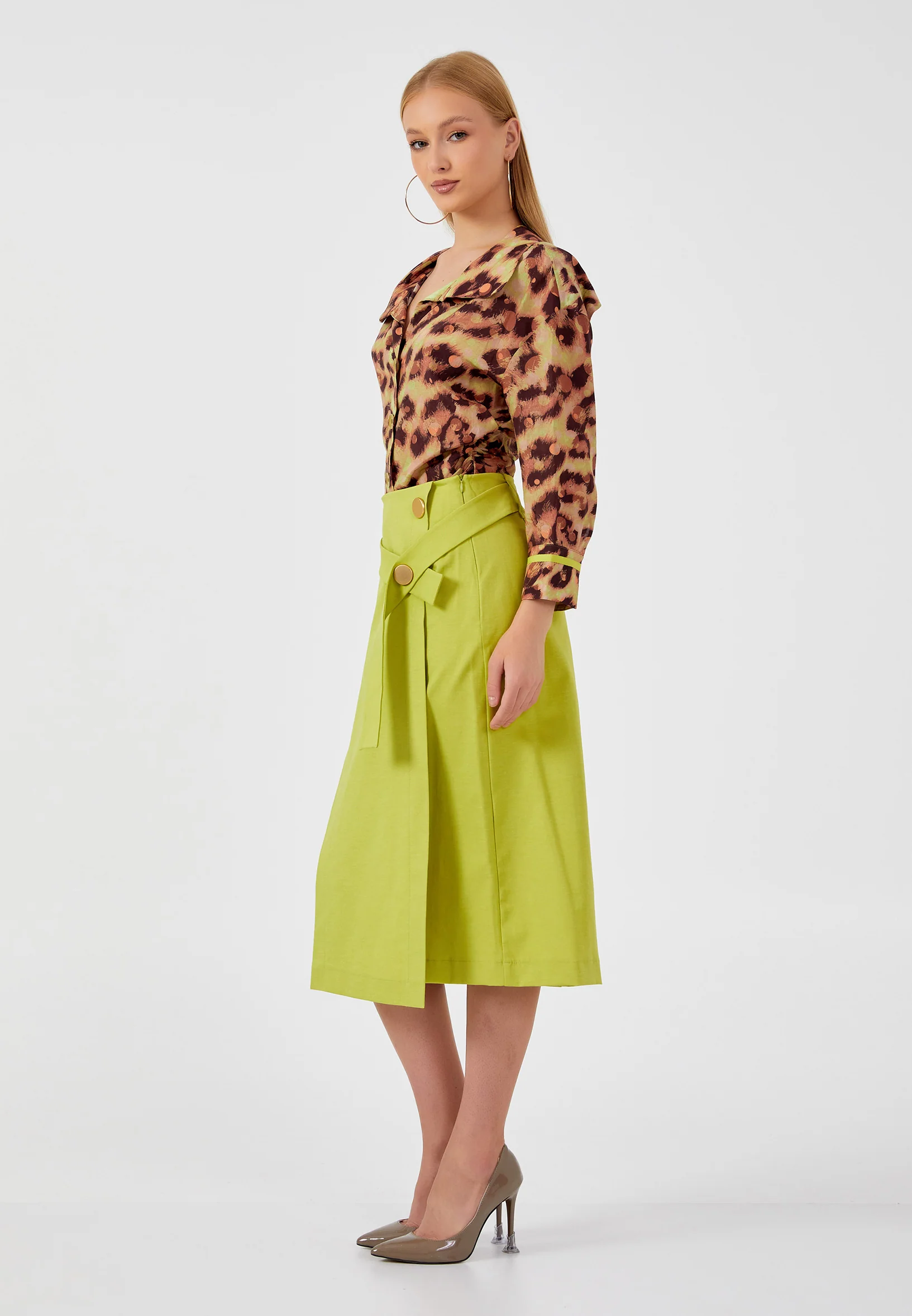 Midi Solid Color Regular Skirt kmy24y30407 - Image 4