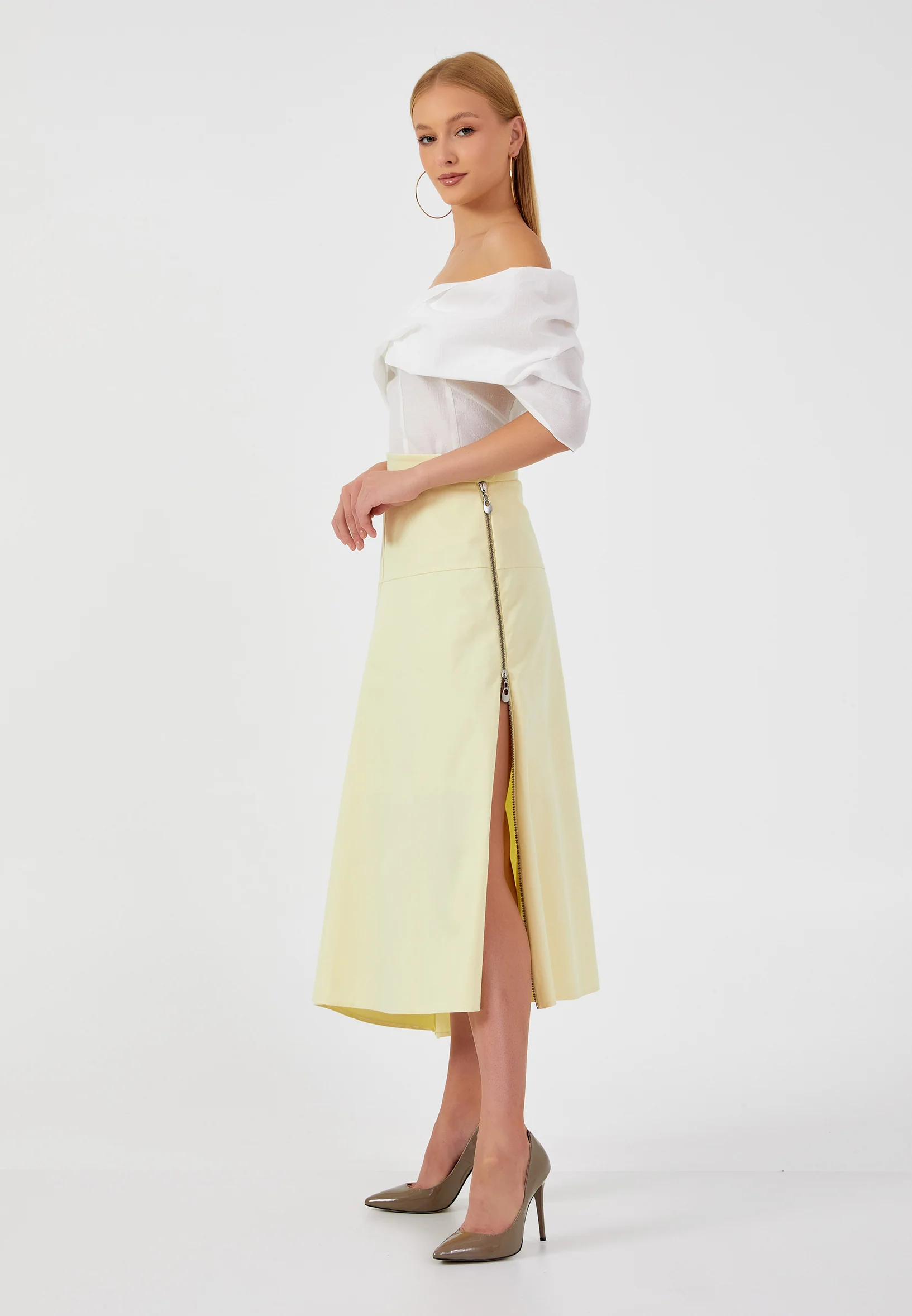 Midi Solid Color Regular Skirt kmy24y30412 - Image 3
