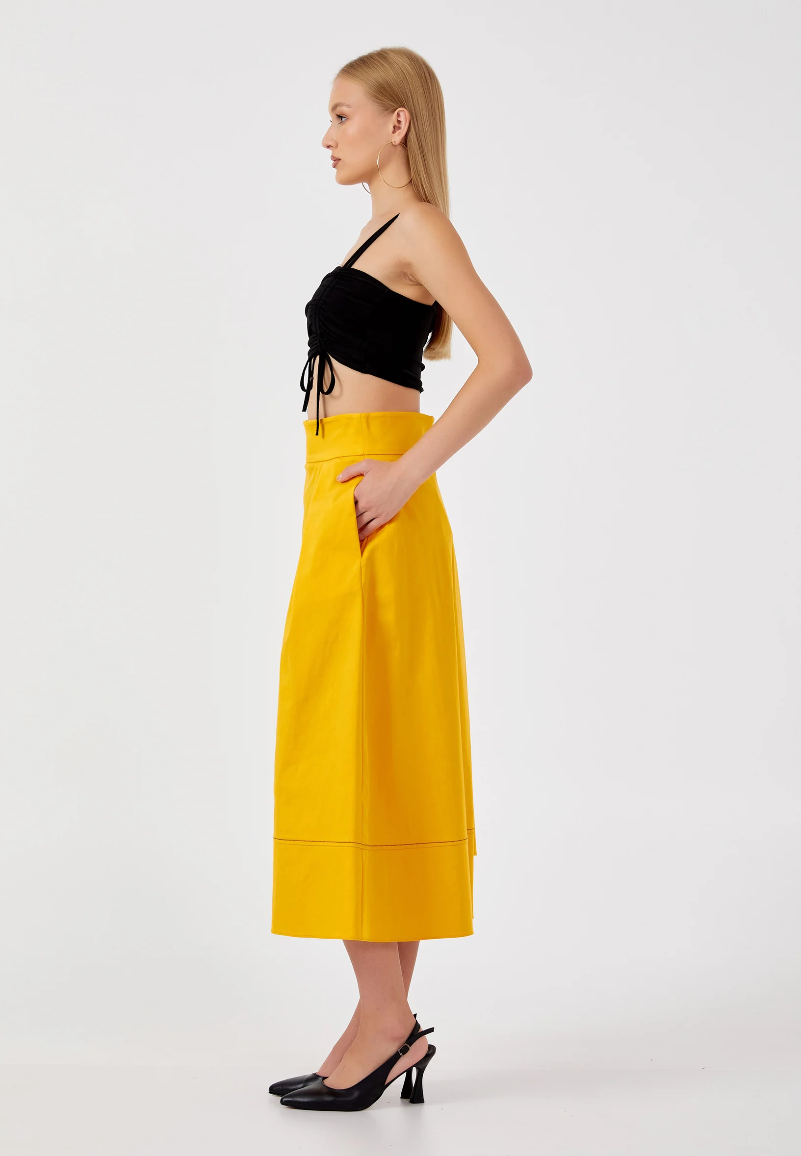 Midi Solid Color Regular Skirt kmy24y30417 - Image 7