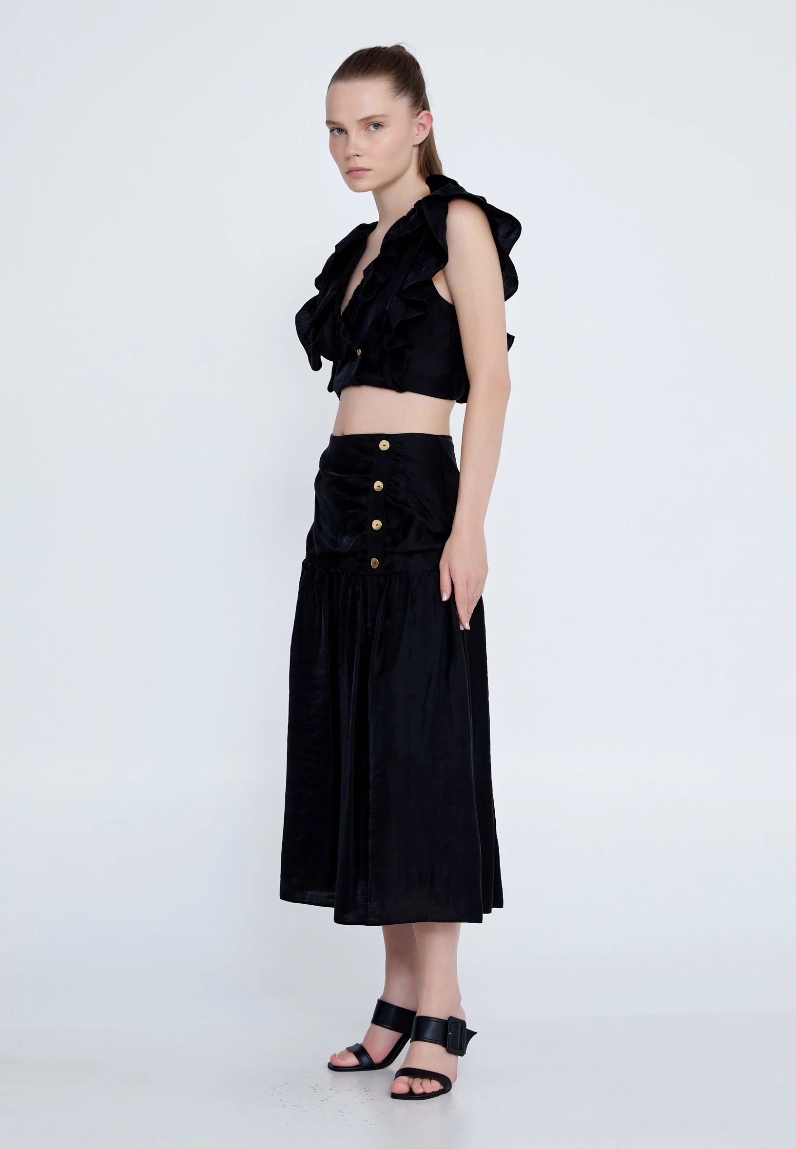 Midi Solid Color Regular Skirt kmy24y30418 - Image 4