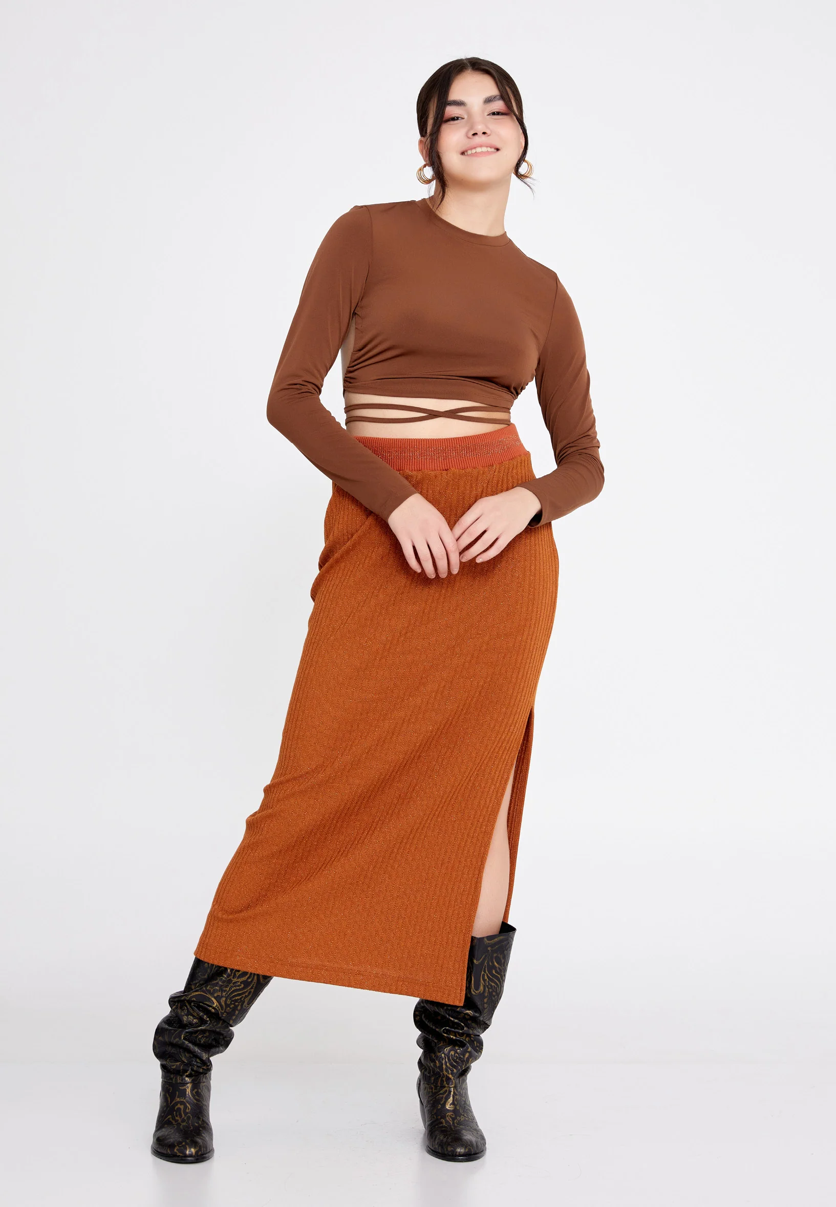 Midi Solid Color Regular Skirt llc21k5448 - Image 6